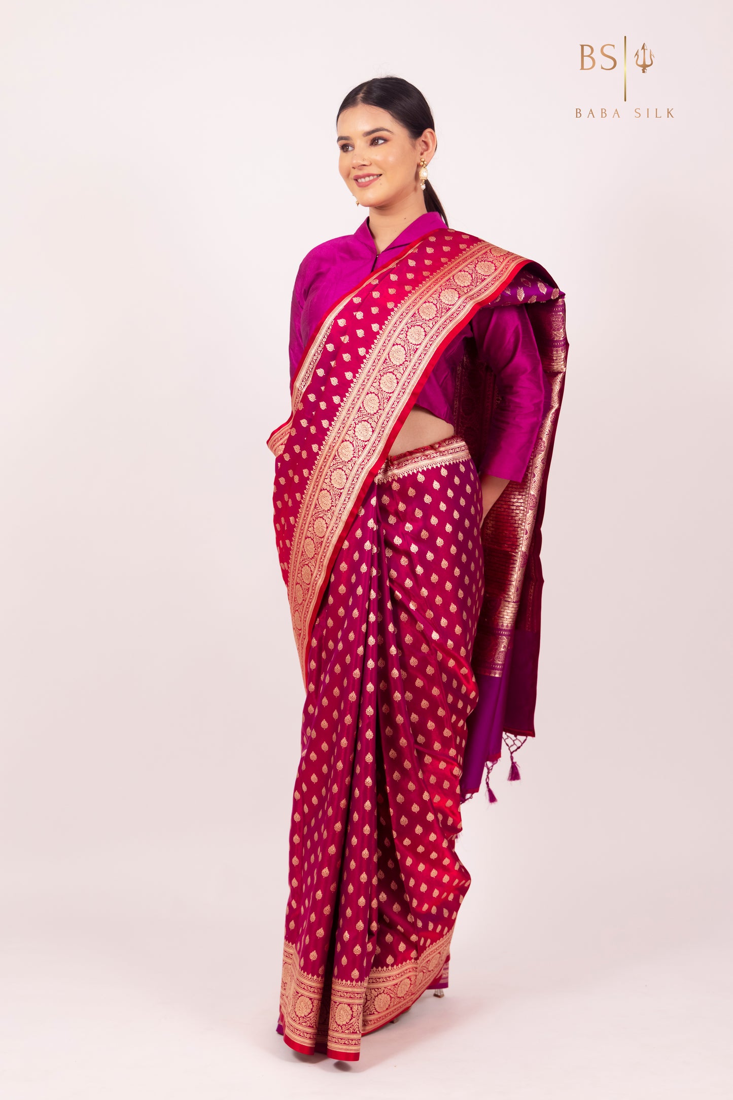 Bright Pink Booti Banarasi Silk Saree