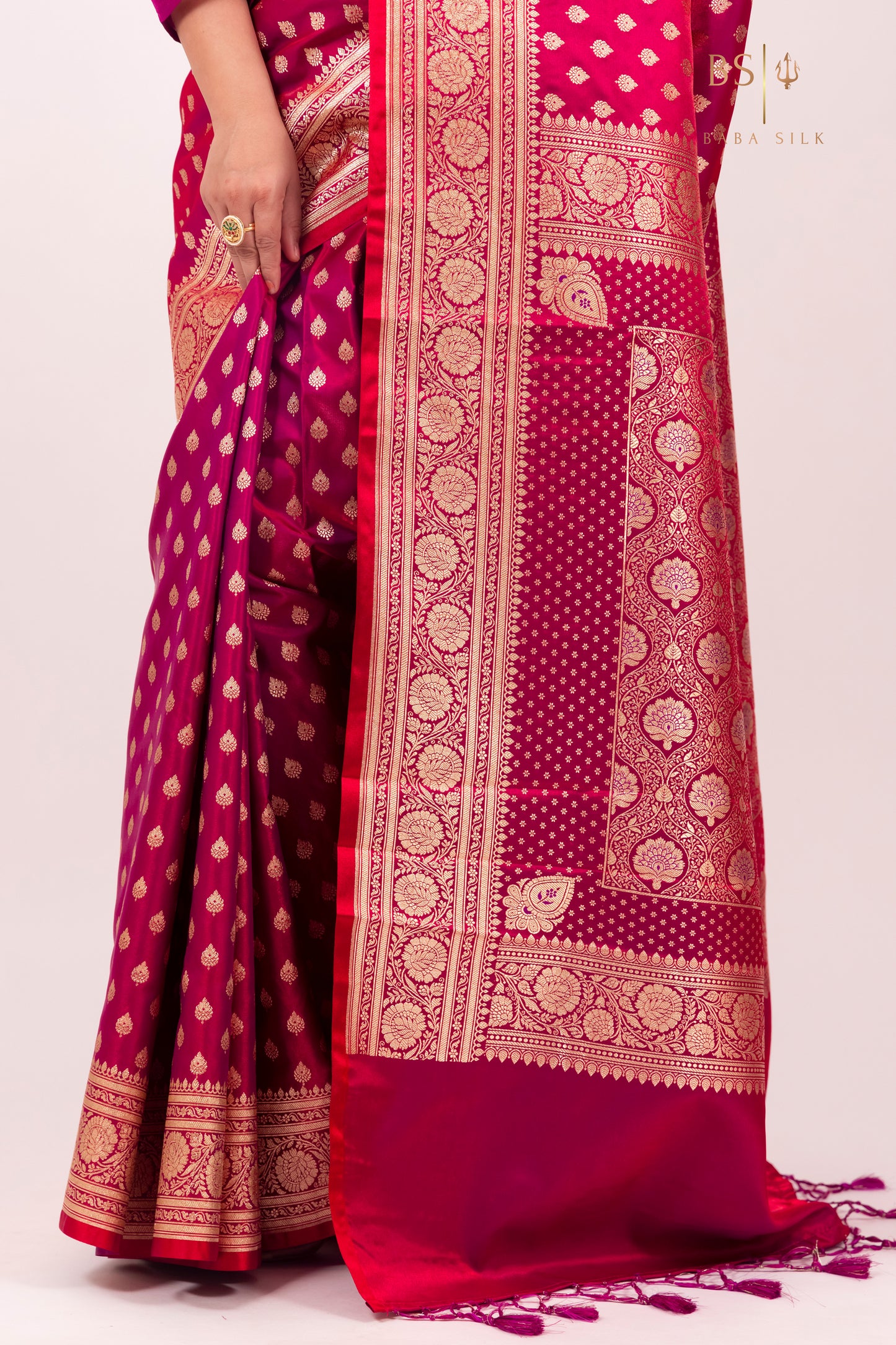 Bright Pink Booti Banarasi Silk Saree