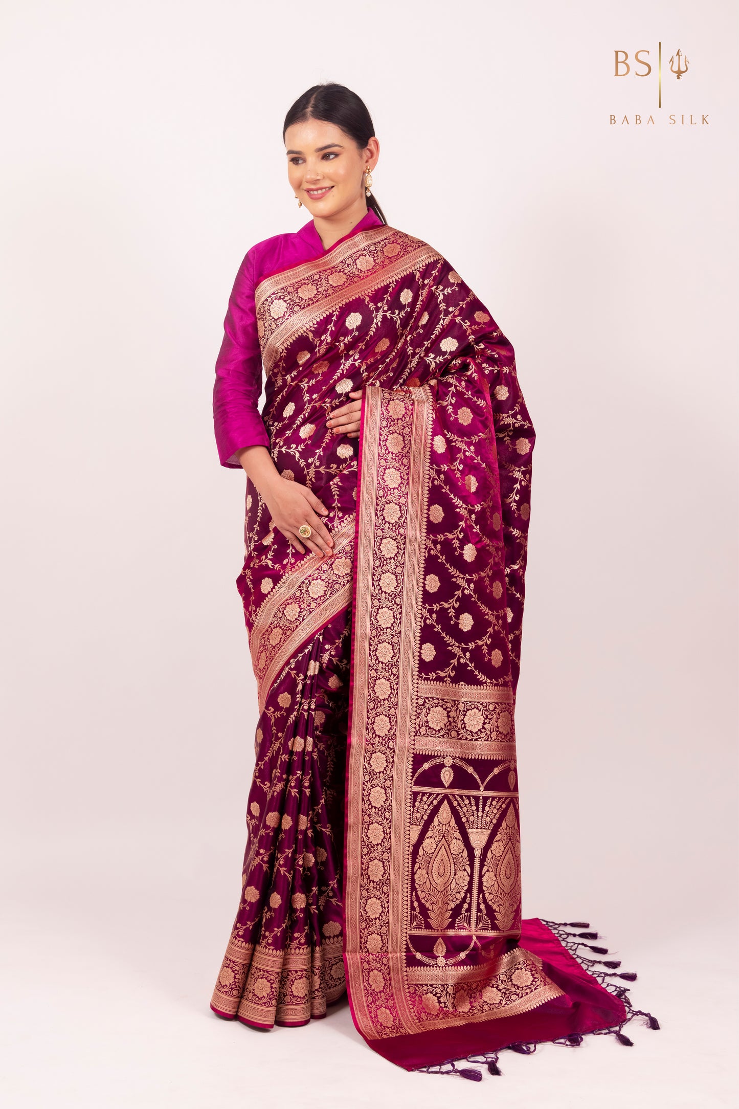 Magenta Jaal Banarasi Silk Saree
