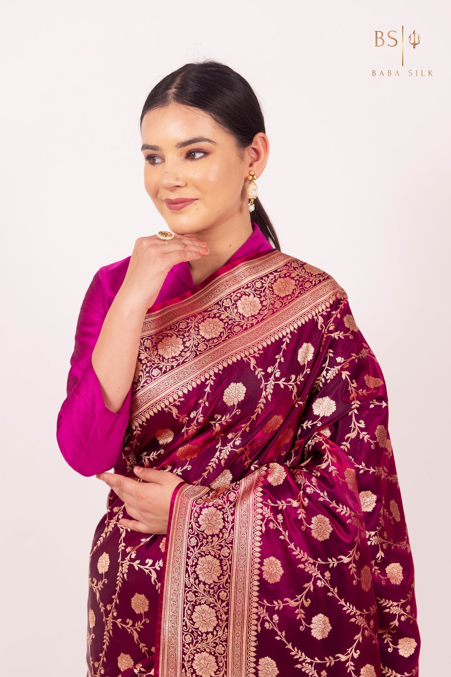 Magenta Jaal Banarasi Silk Saree