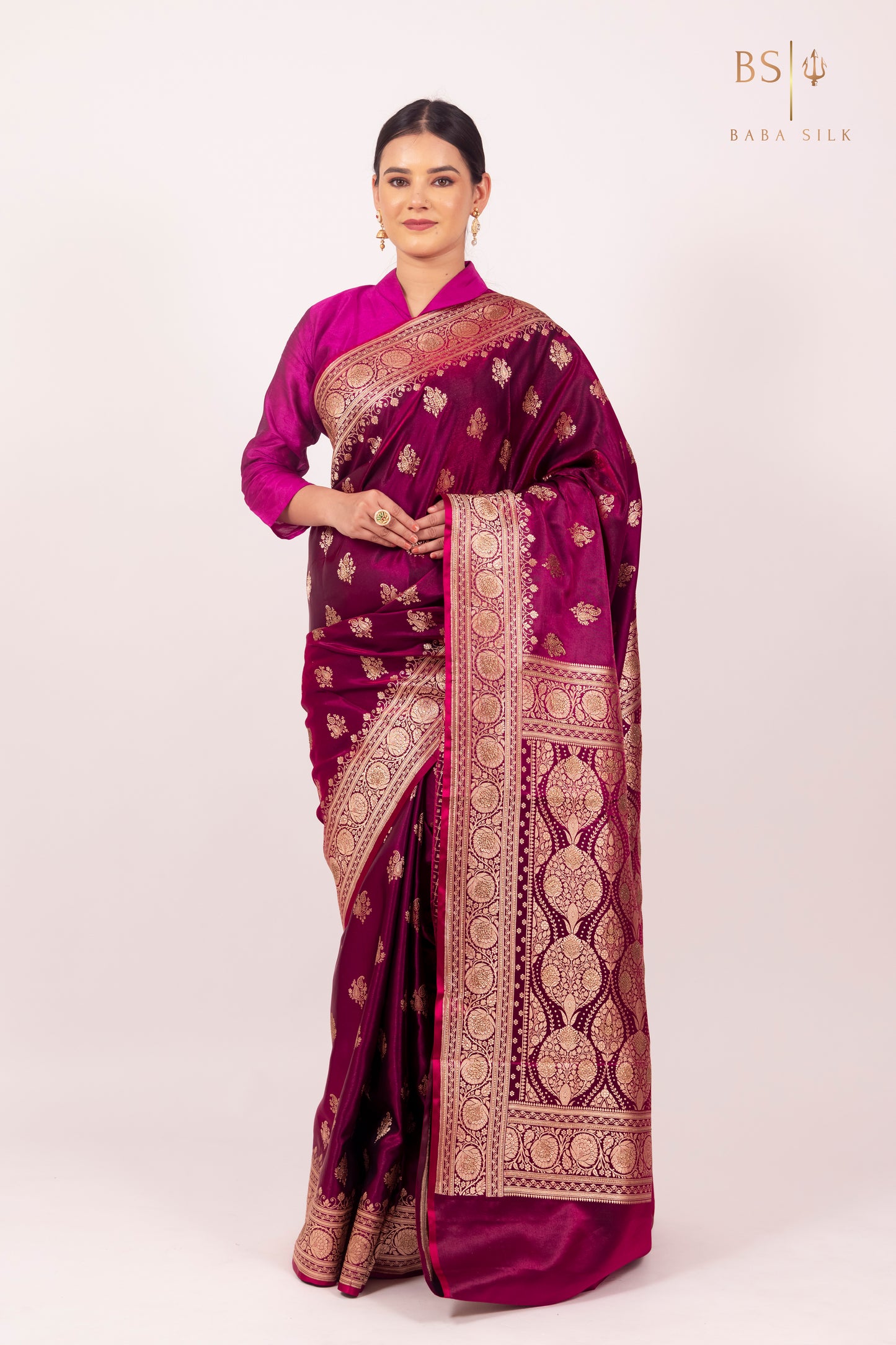 Magenta Booti with swarovski Banarasi Silk Saree