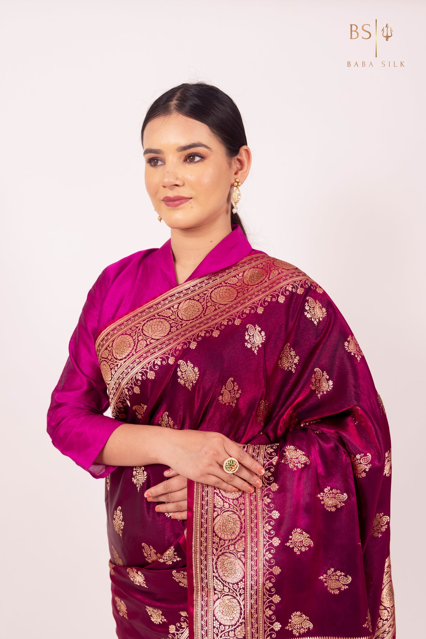Magenta Booti with swarovski Banarasi Silk Saree