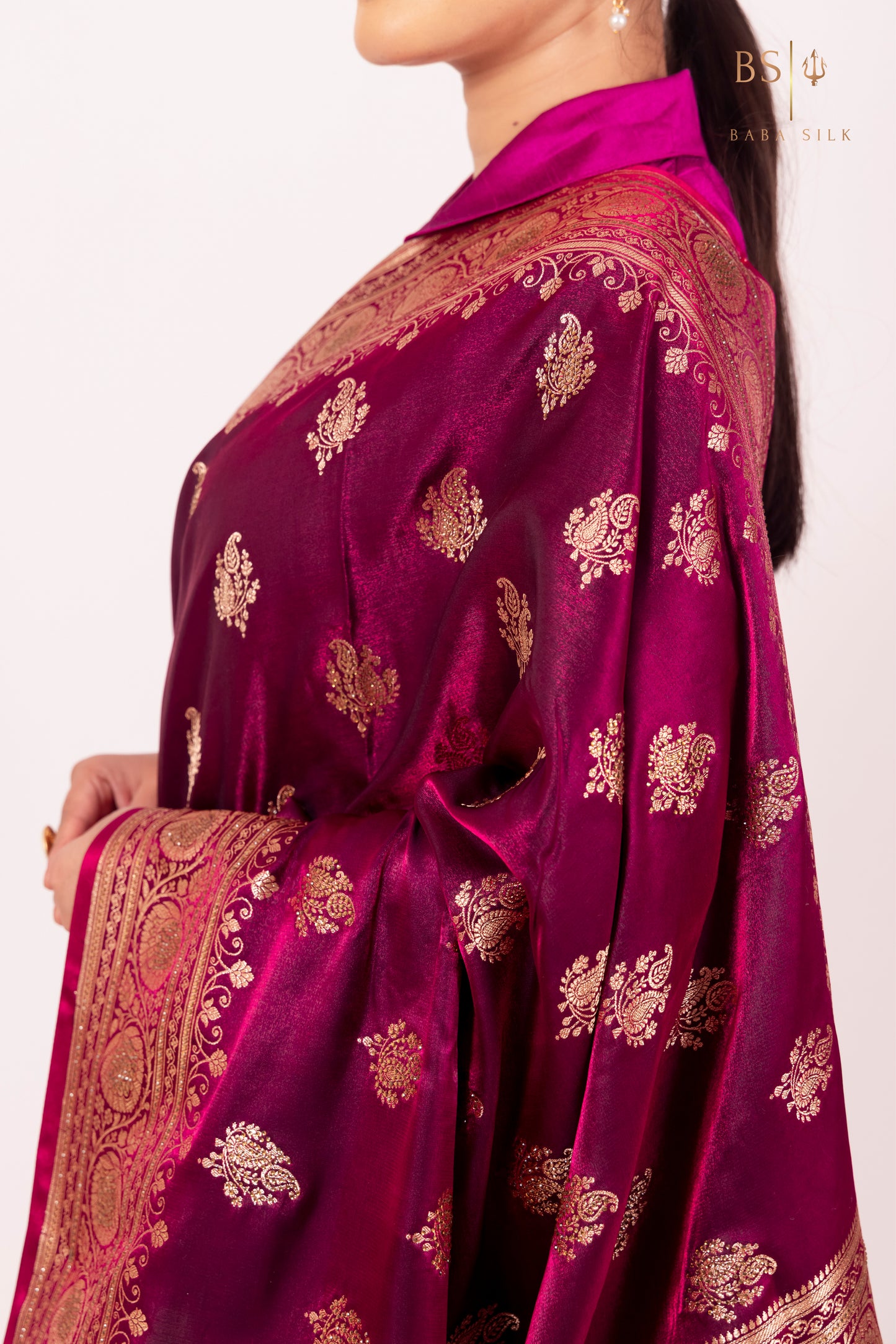 Magenta Booti with swarovski Banarasi Silk Saree