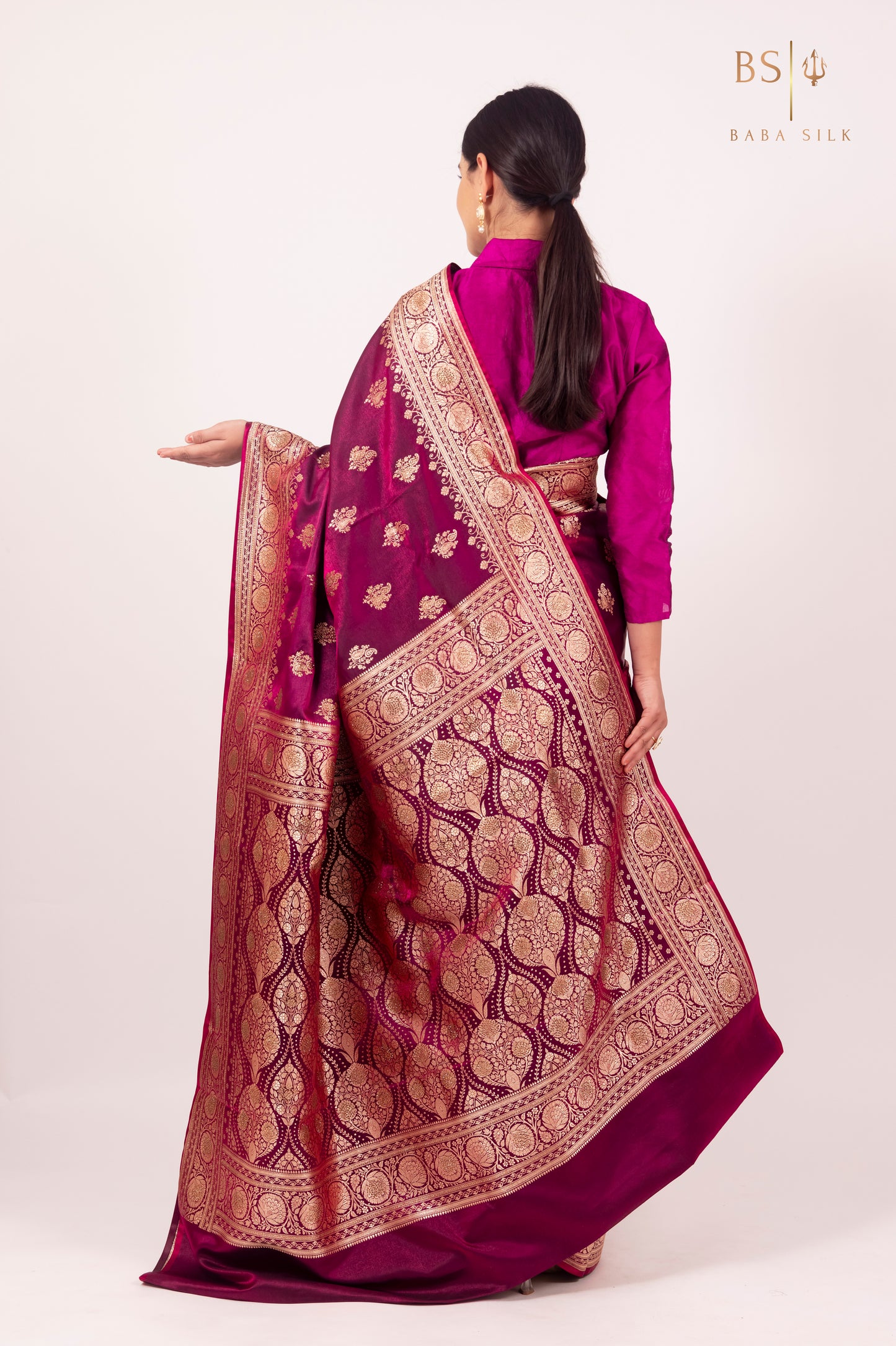 Magenta Booti with swarovski Banarasi Silk Saree