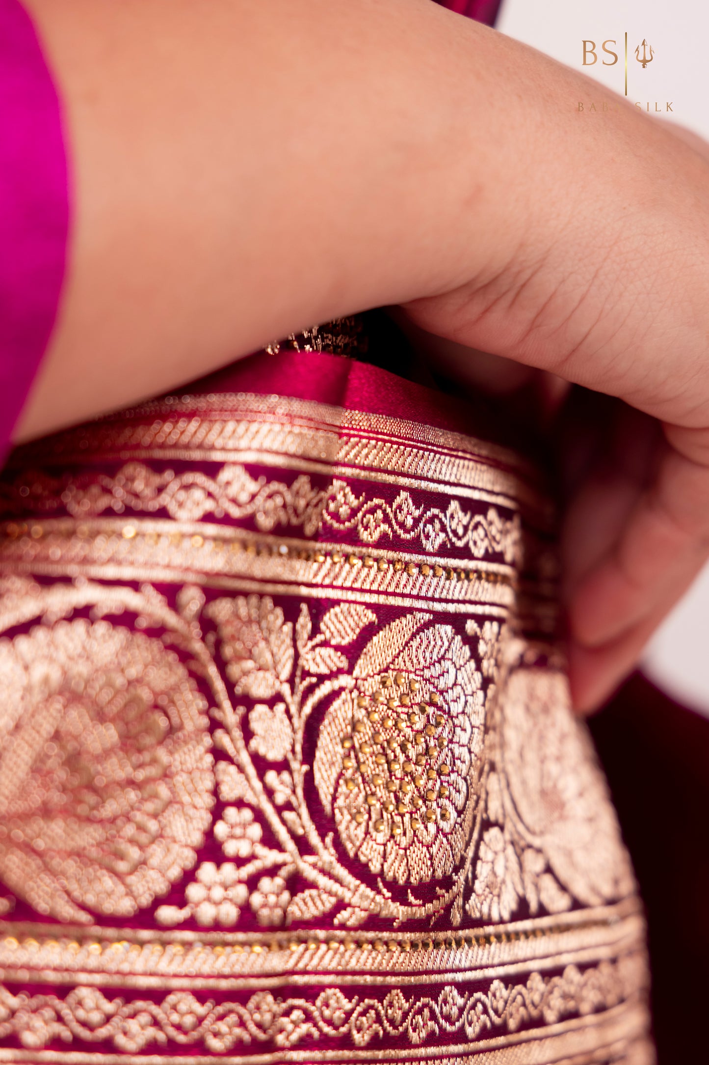 Magenta Booti with swarovski Banarasi Silk Saree