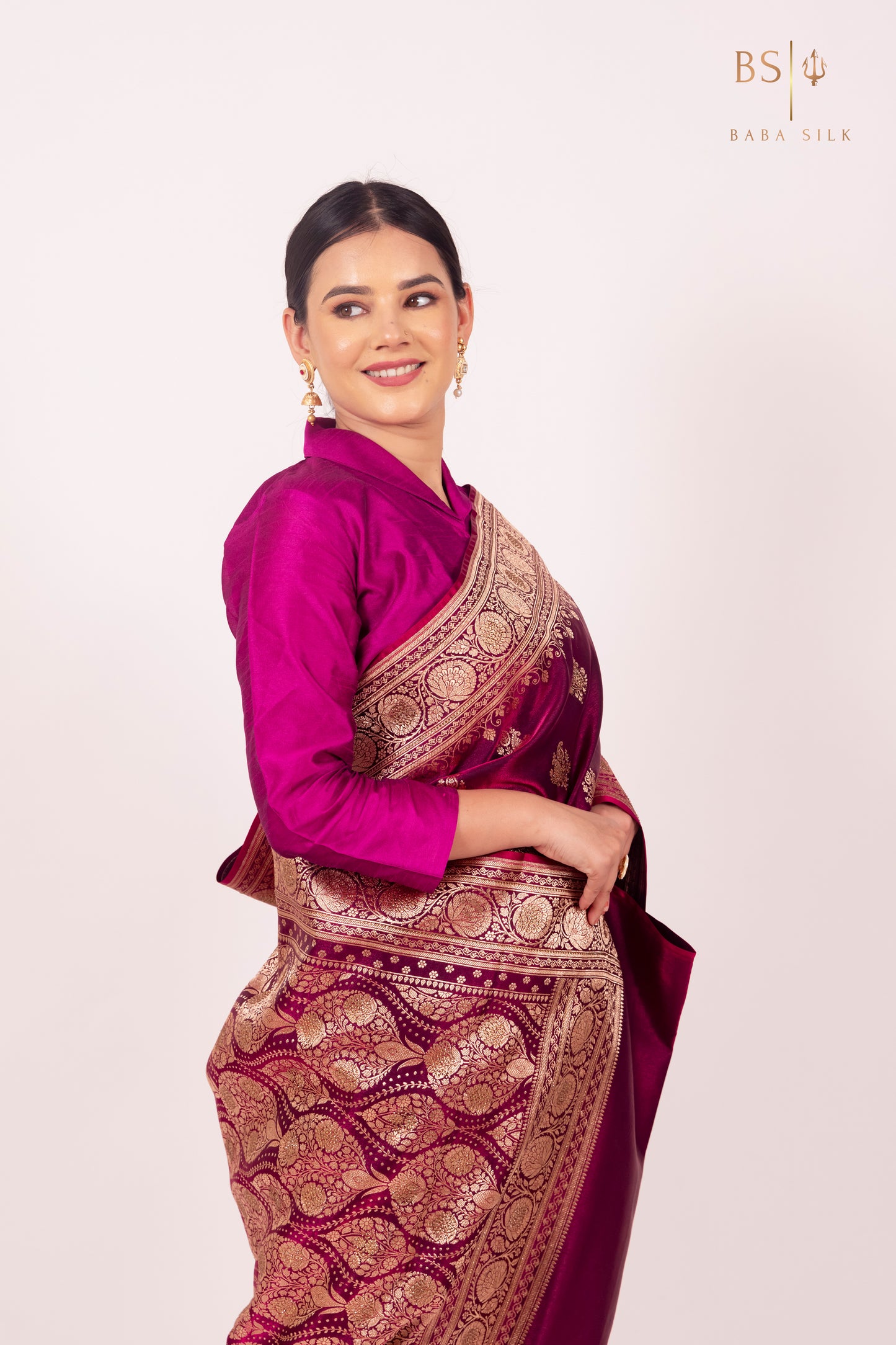 Magenta Booti with swarovski Banarasi Silk Saree