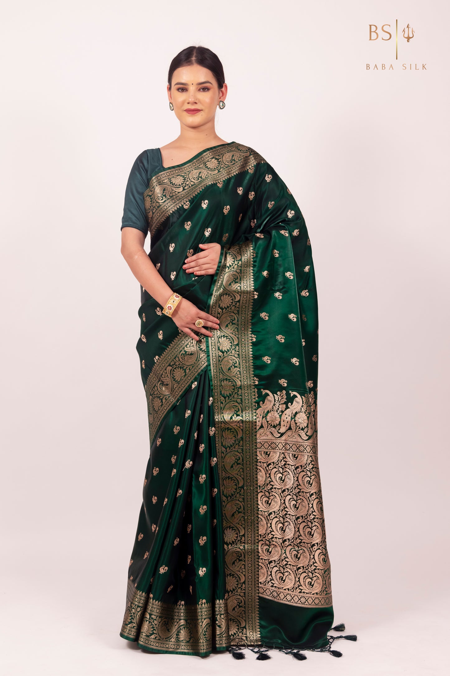 Bottle Green Booti Banarasi Silk Saree