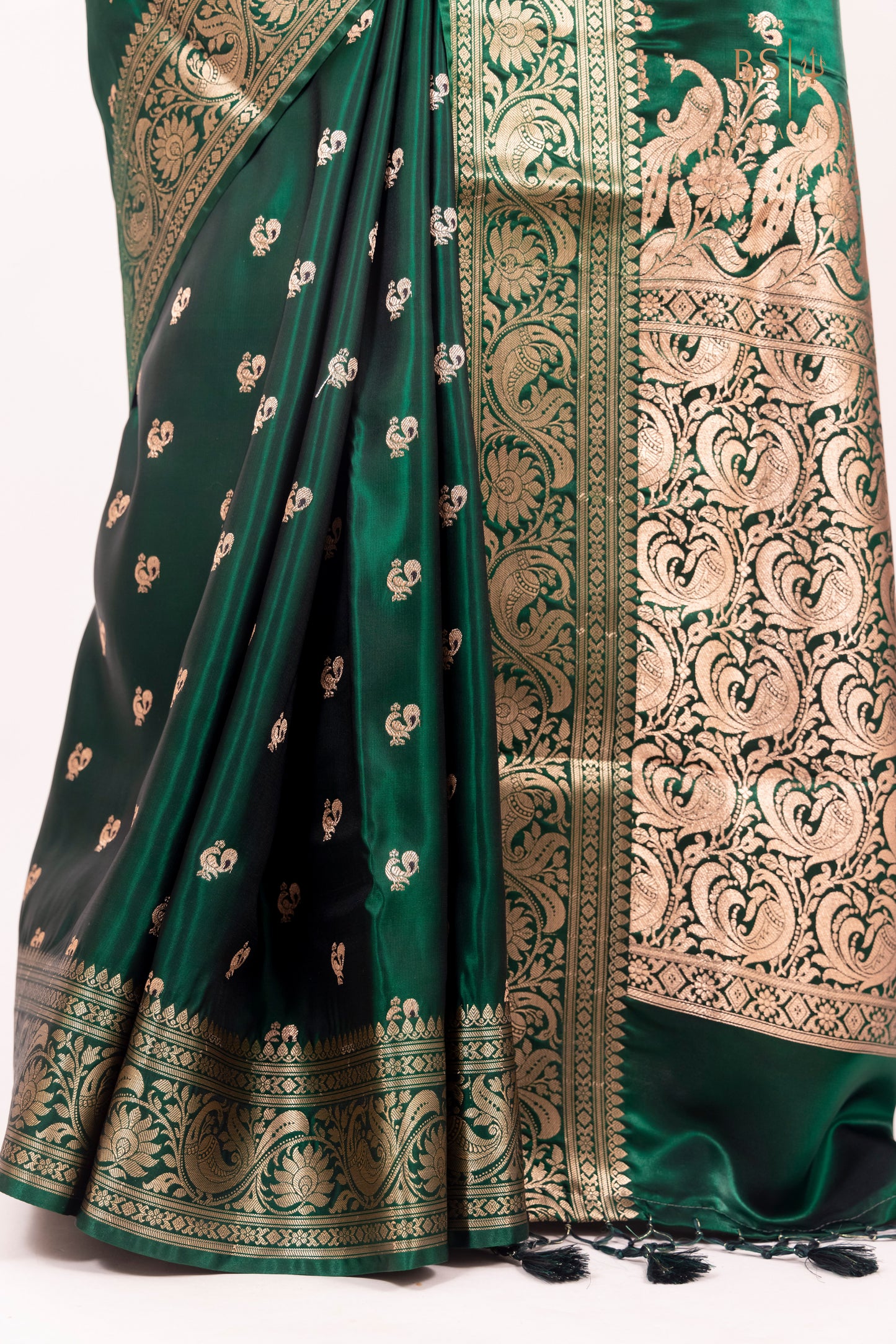Bottle Green Booti Banarasi Silk Saree