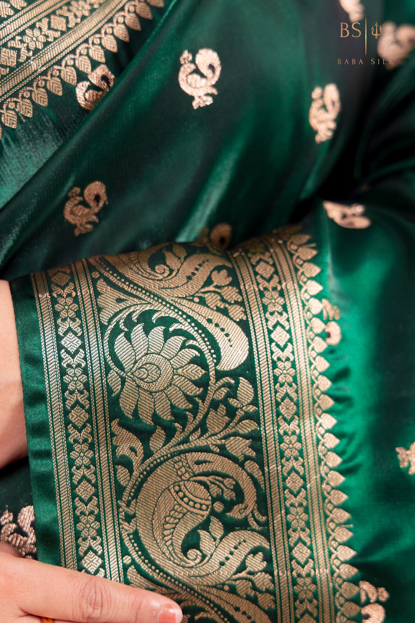 Bottle Green Booti Banarasi Silk Saree