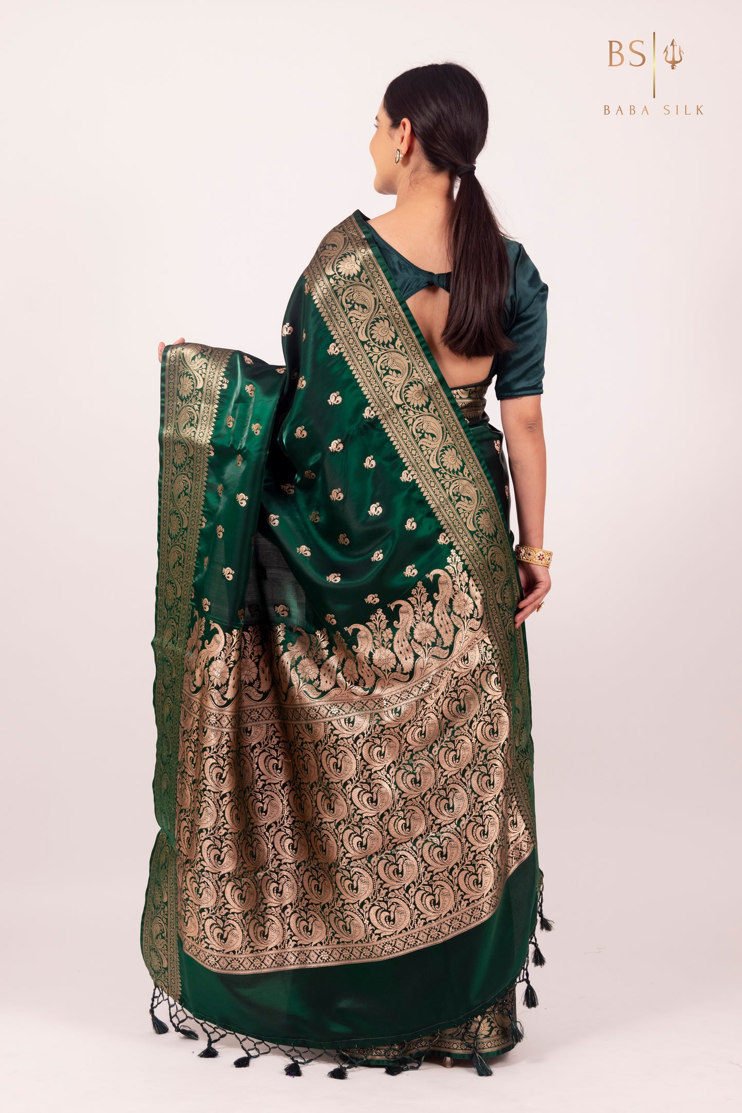 Bottle Green Booti Banarasi Silk Saree