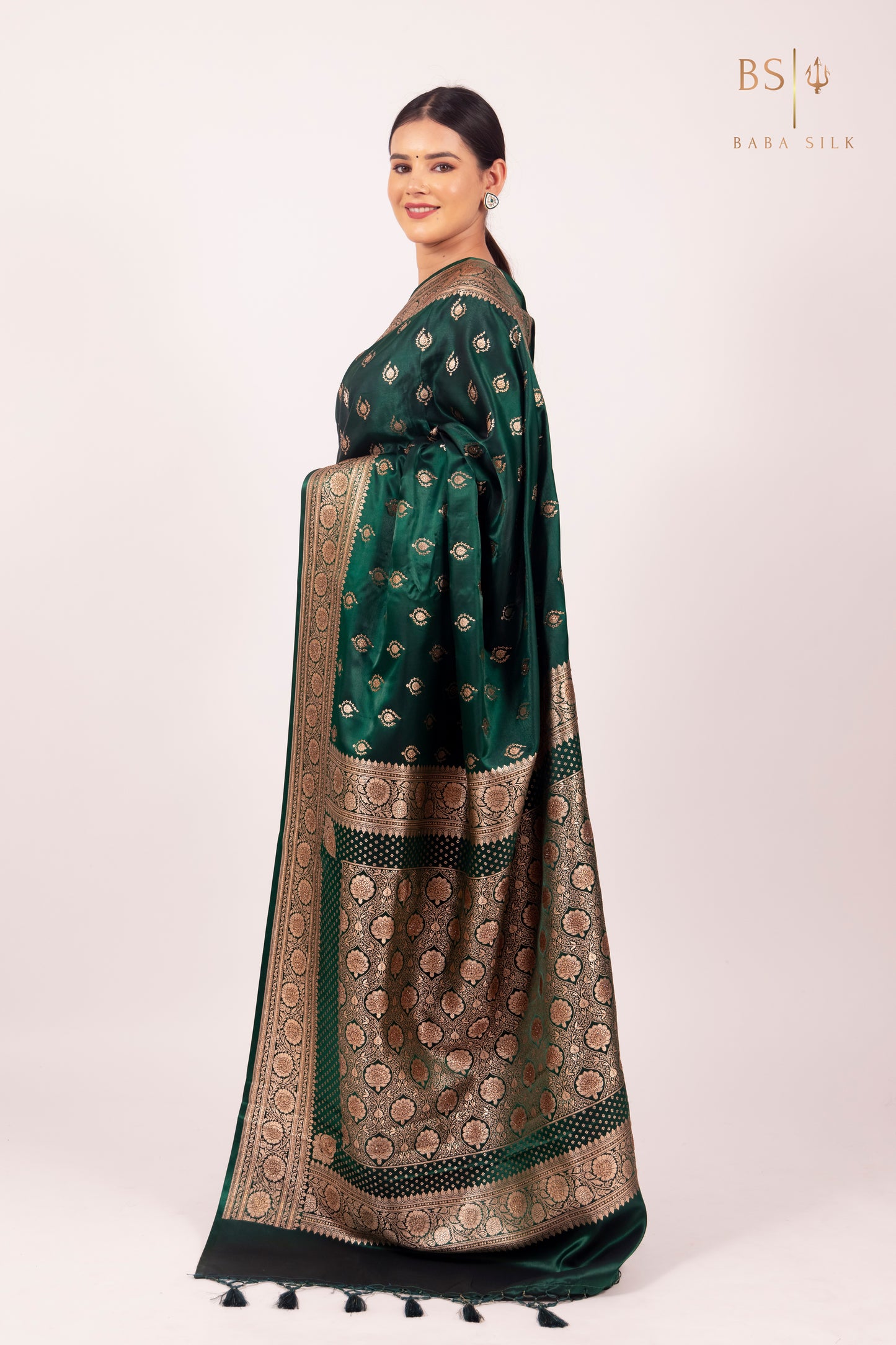 Bottle Green Booti with swarovski Banarasi Silk Saree