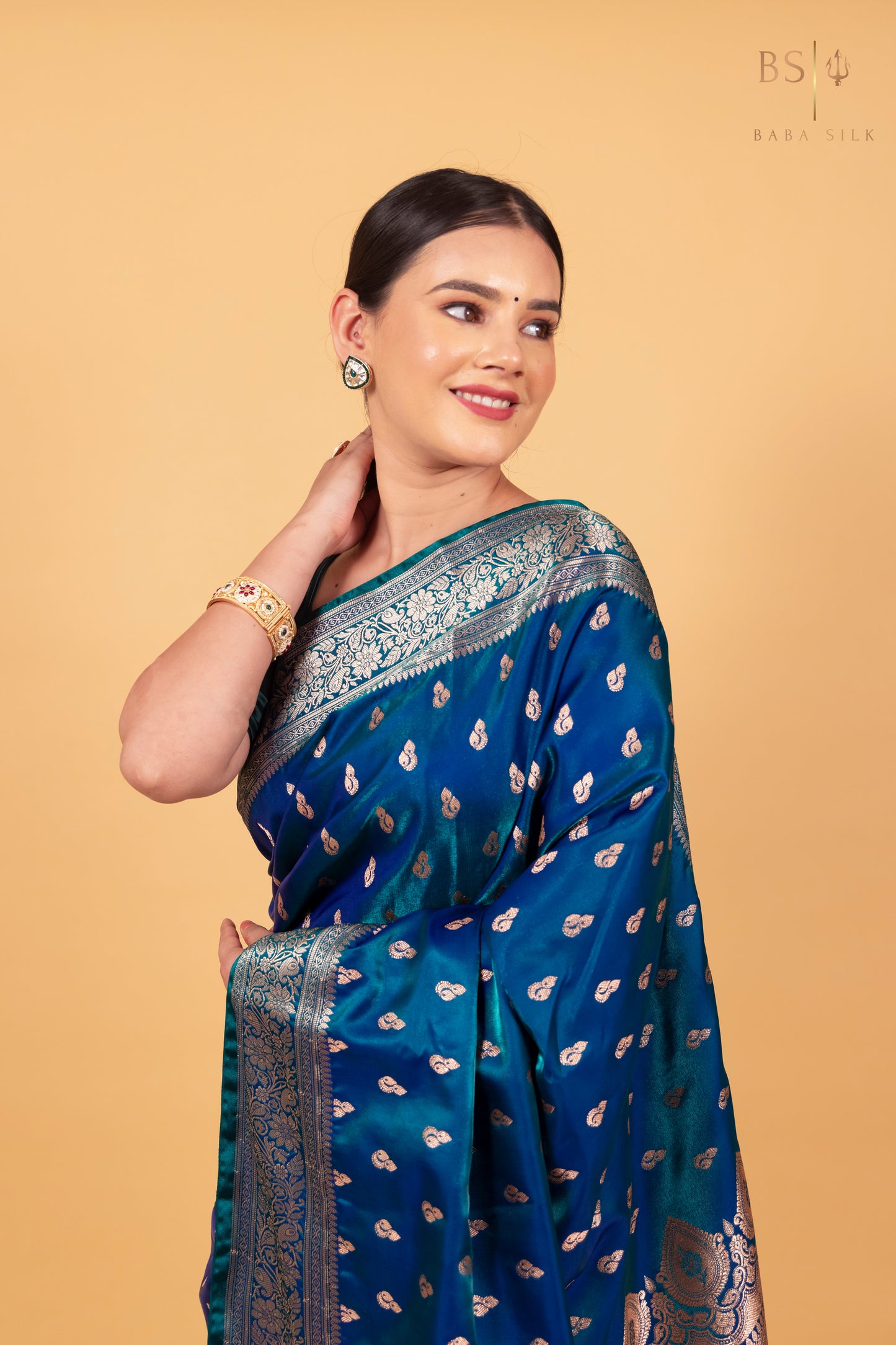Peacock Blue Booti Banarasi Silk Saree