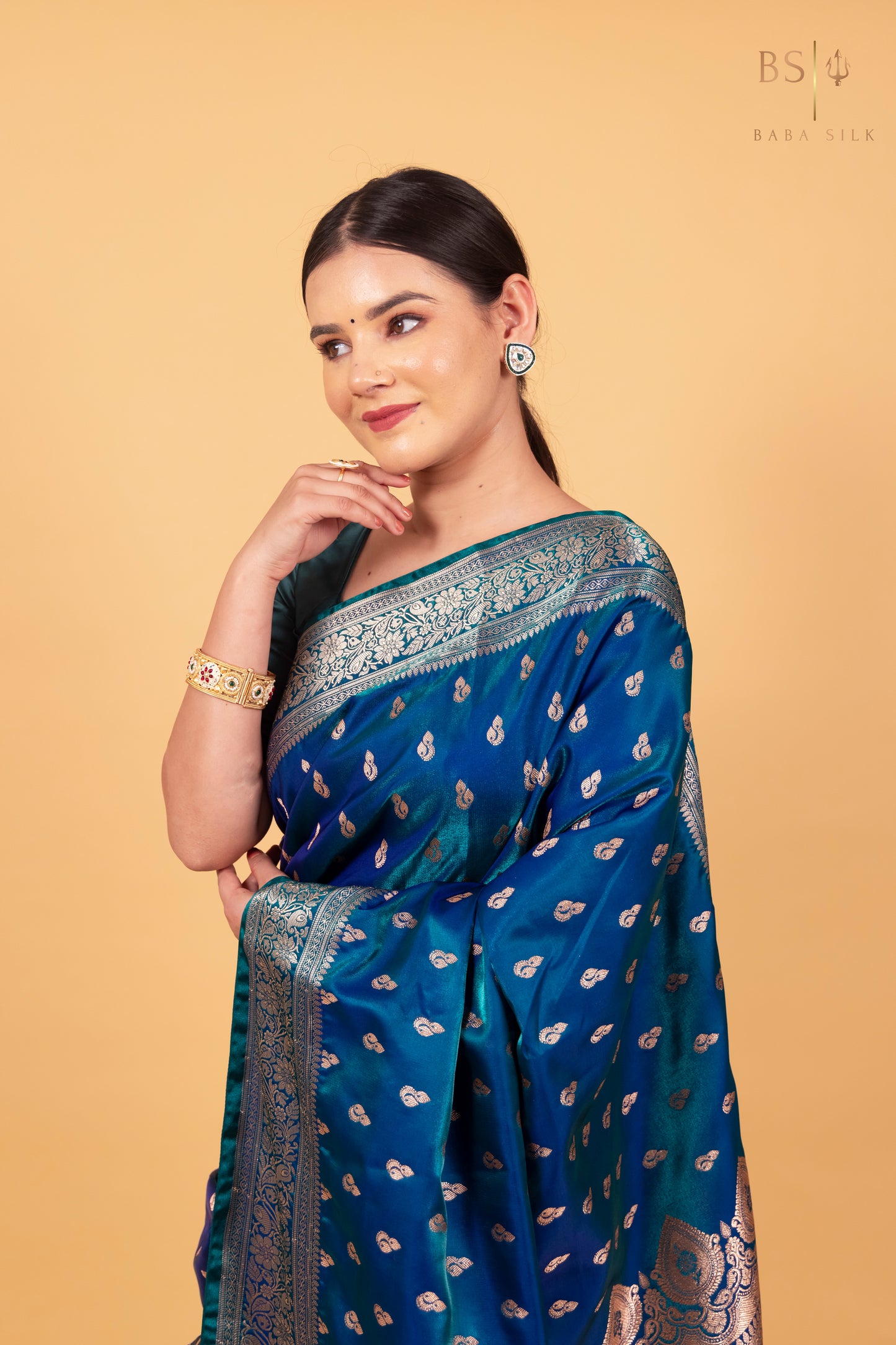Peacock Blue Booti Banarasi Silk Saree