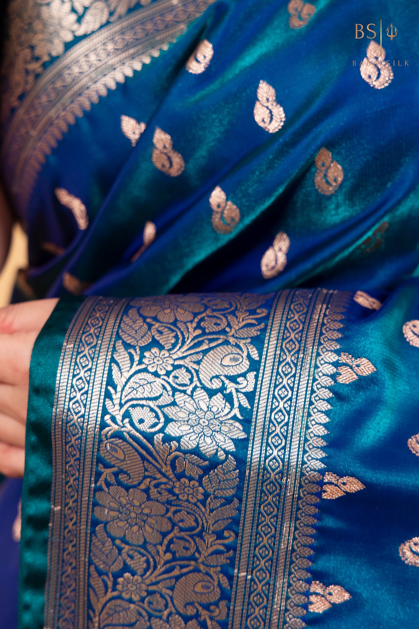 Peacock Blue Booti Banarasi Silk Saree