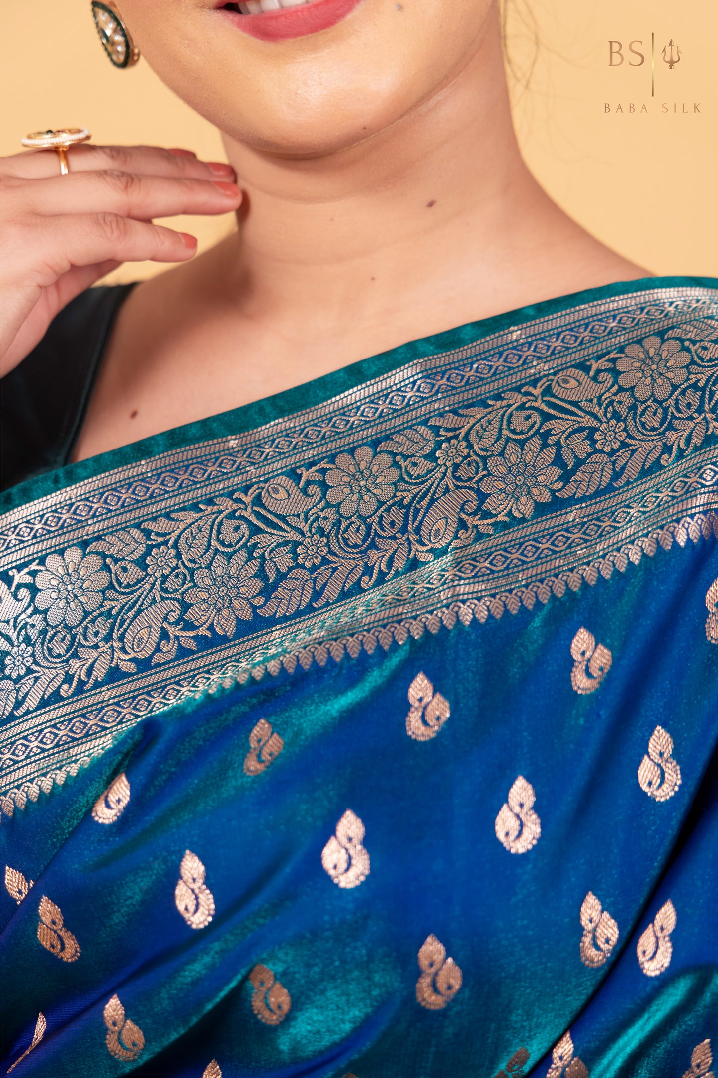 Peacock Blue Booti Banarasi Silk Saree