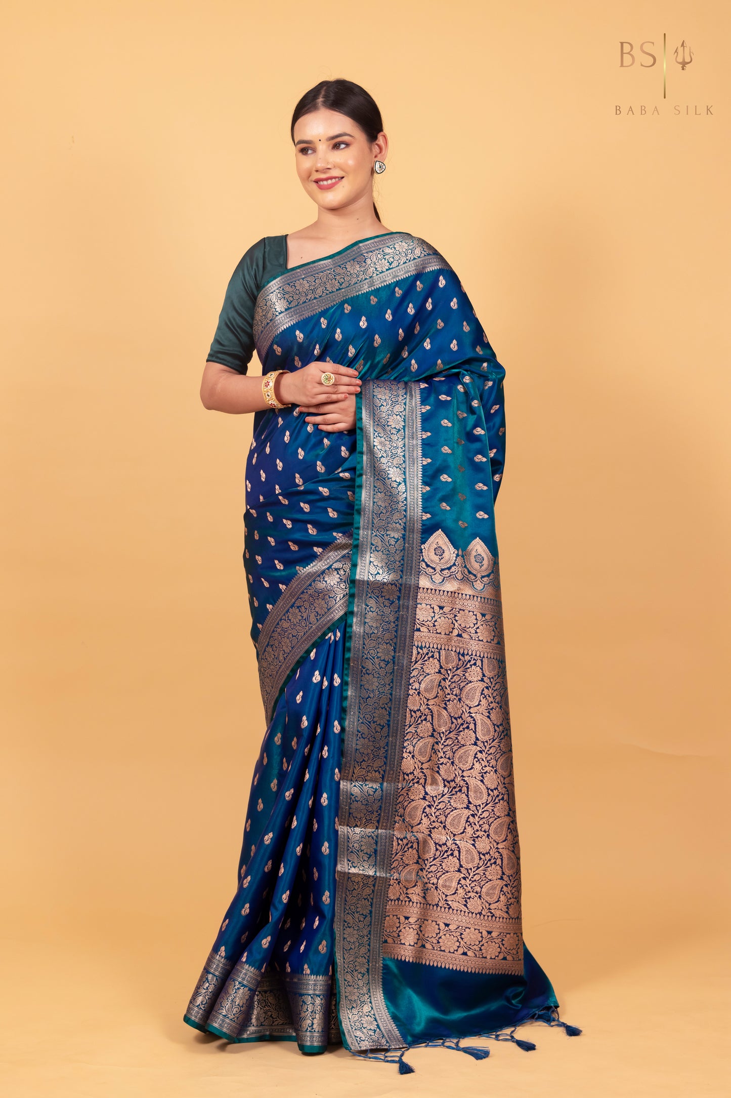 Peacock Blue Booti Banarasi Silk Saree