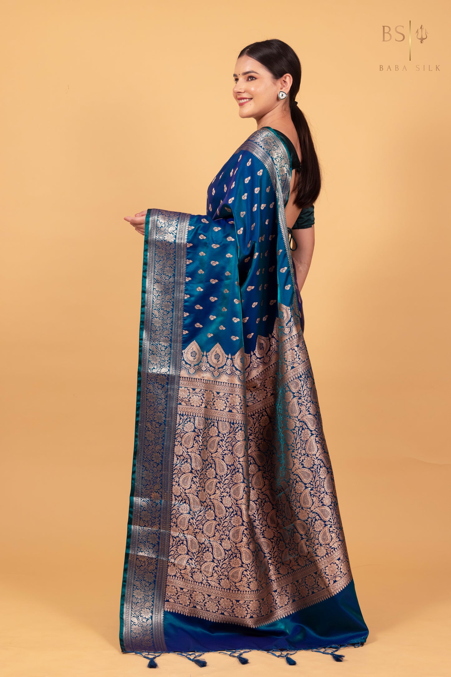 Peacock Blue Booti Banarasi Silk Saree