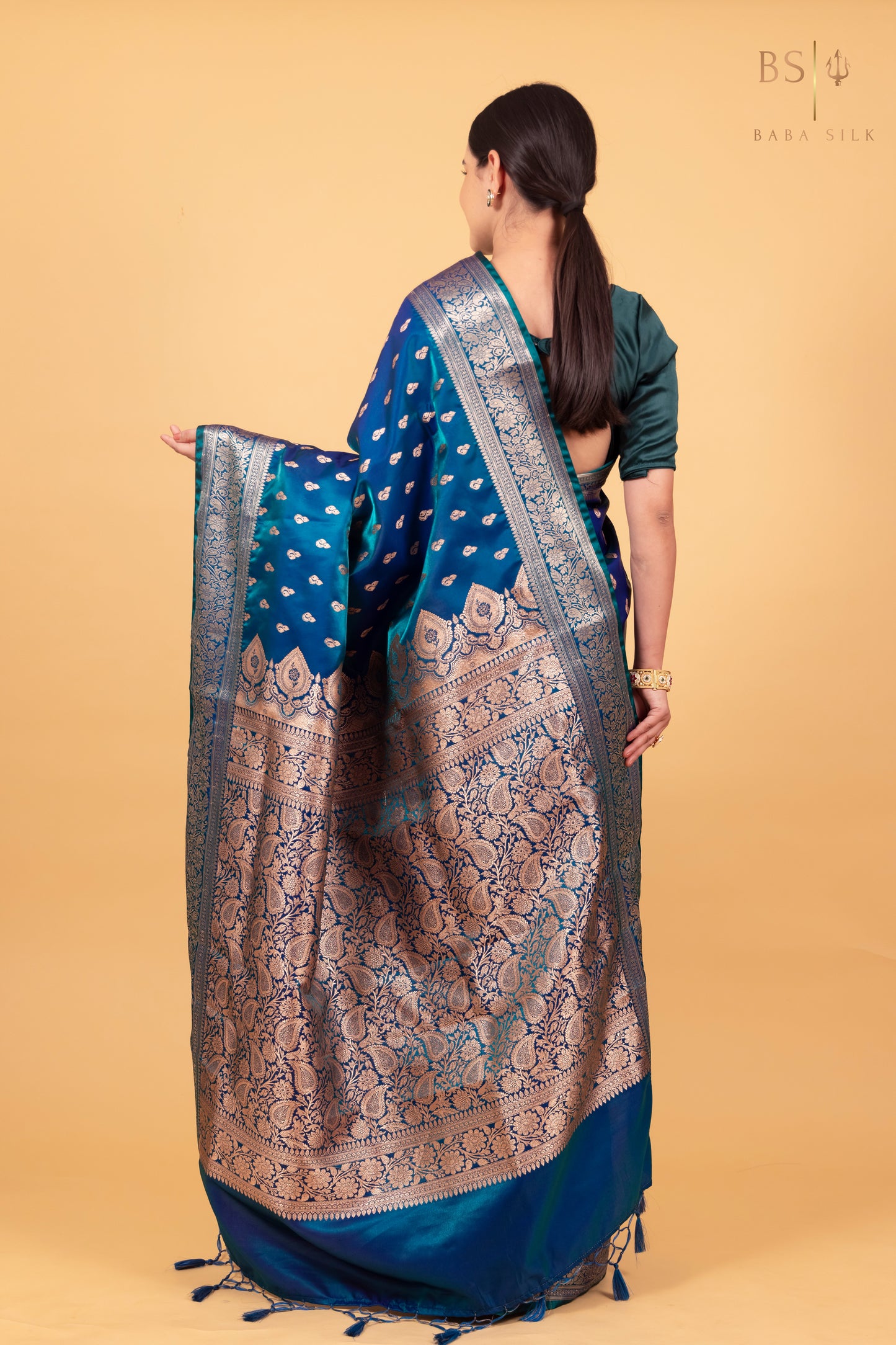 Peacock Blue Booti Banarasi Silk Saree