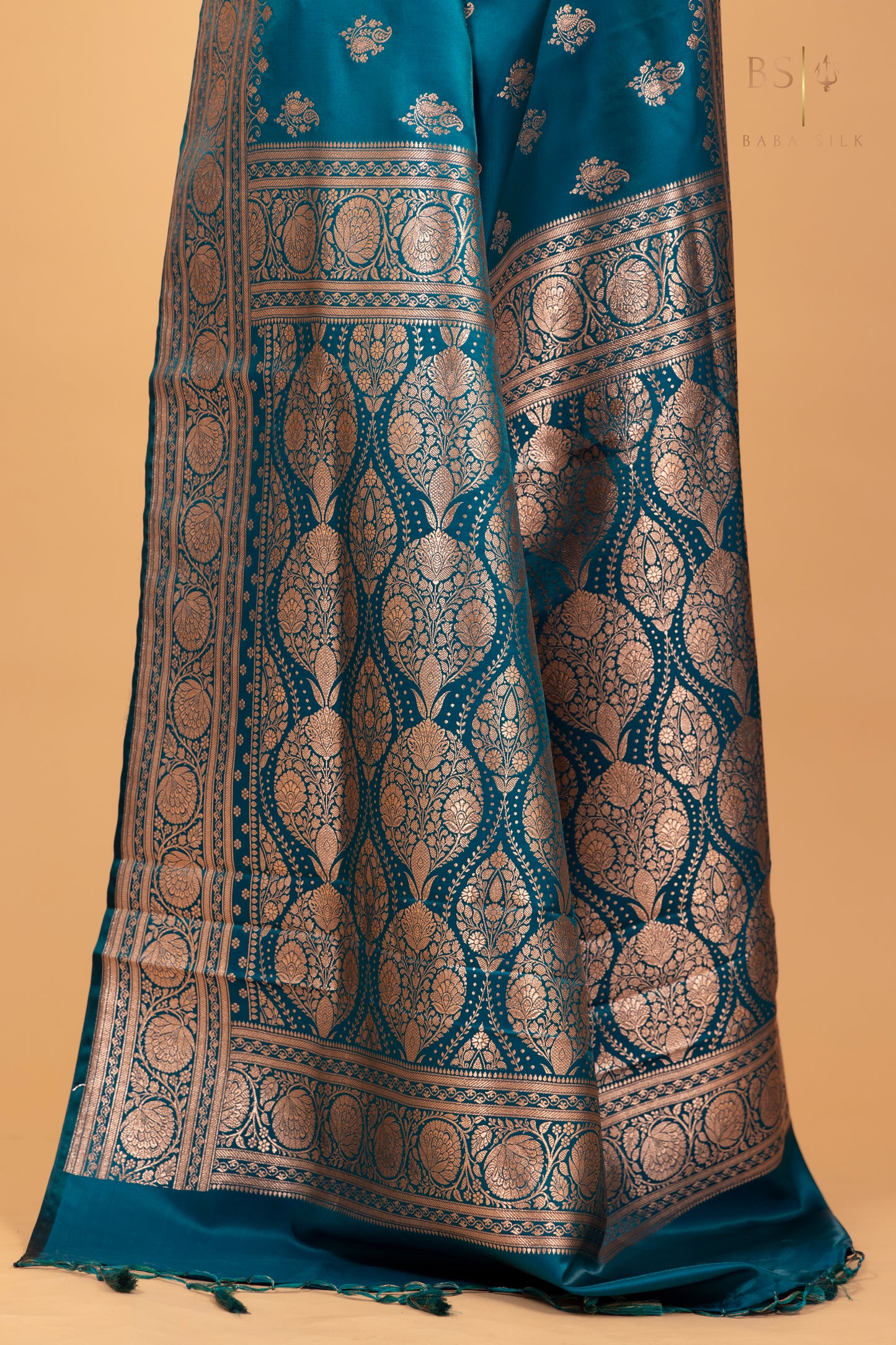 Dark Teal Blue Booti Banarasi Silk Saree