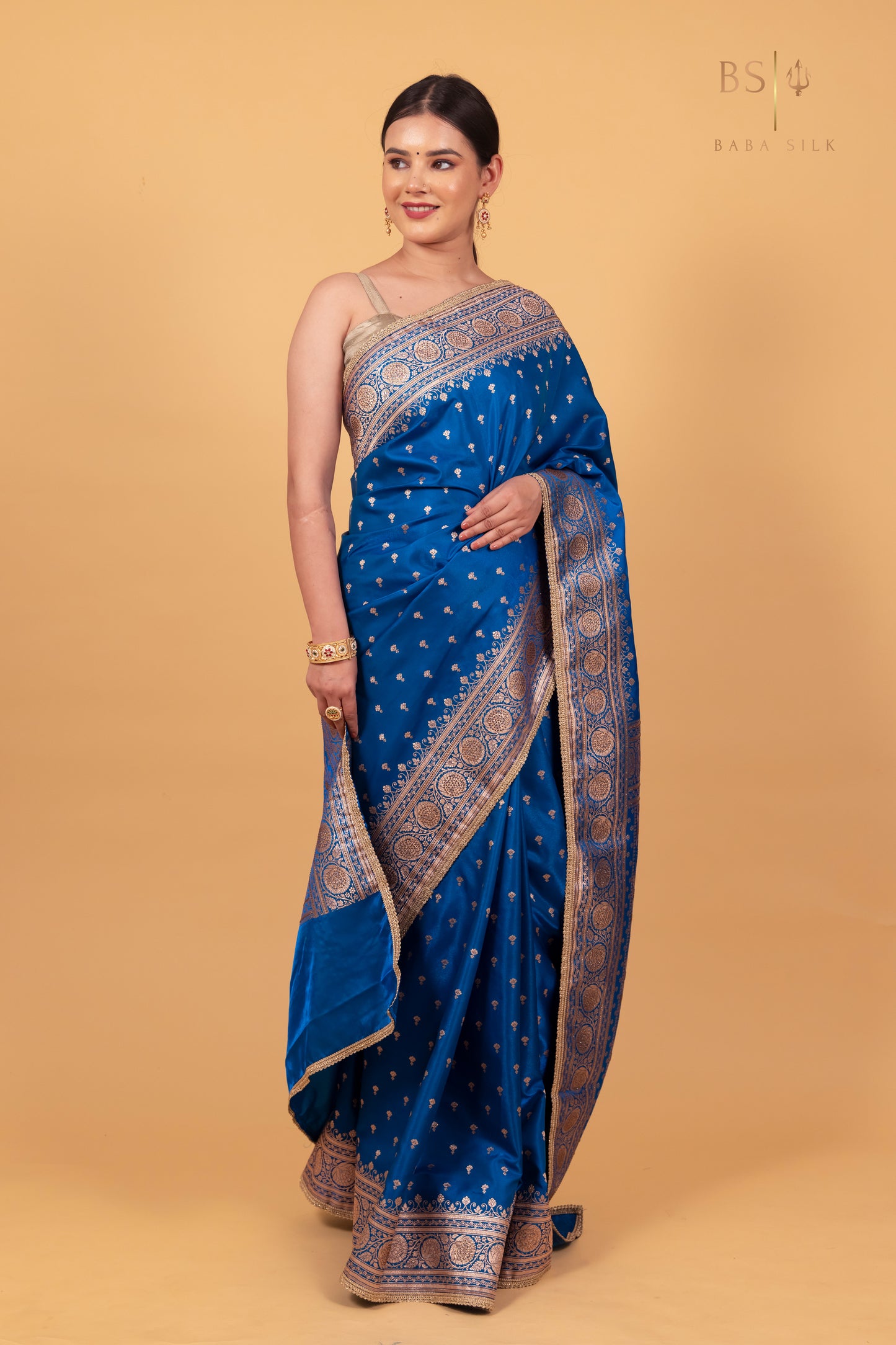 Peacock Blue Booti with swarovski Banarasi Silk Saree