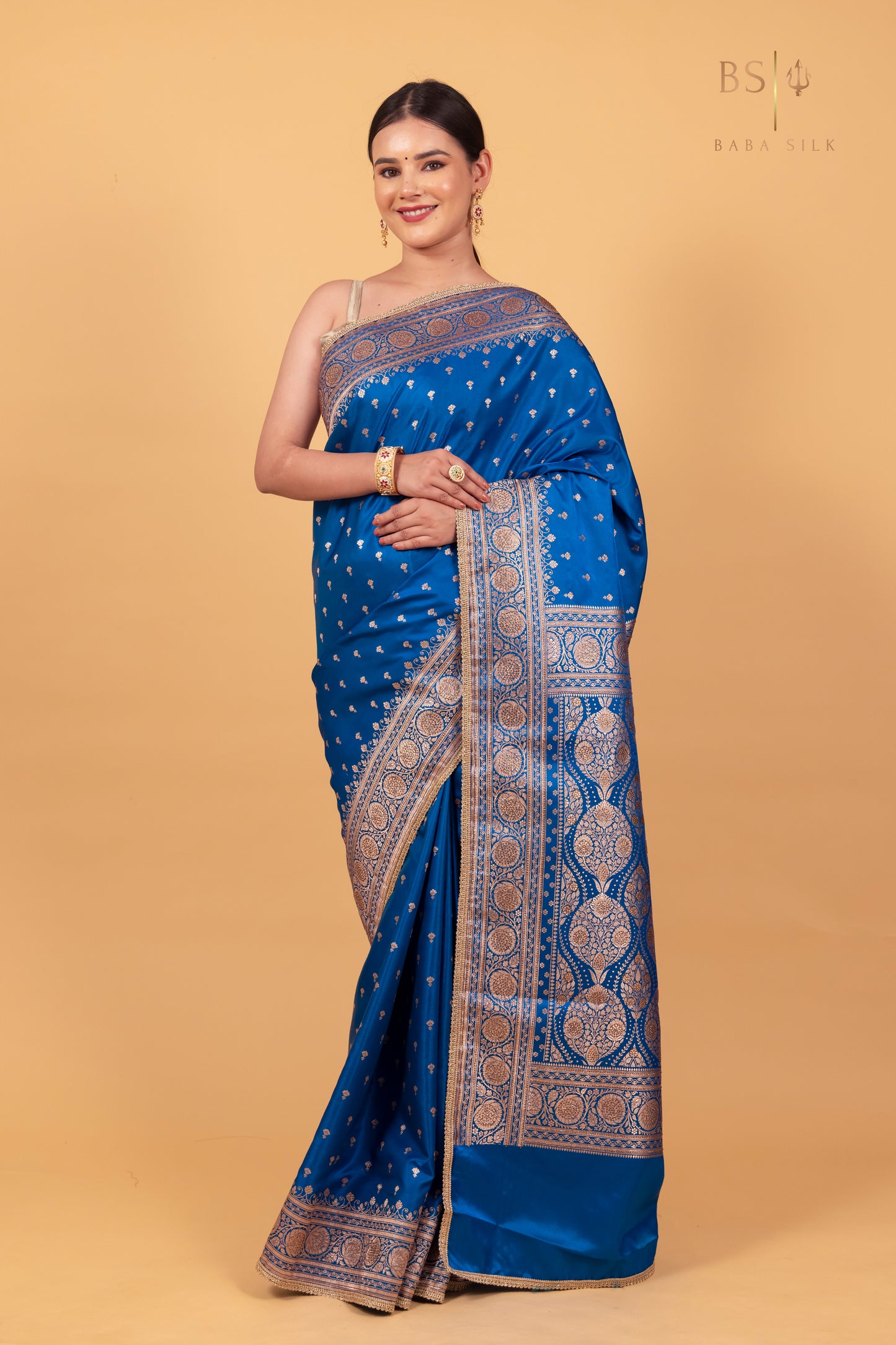 Peacock Blue Booti with swarovski Banarasi Silk Saree