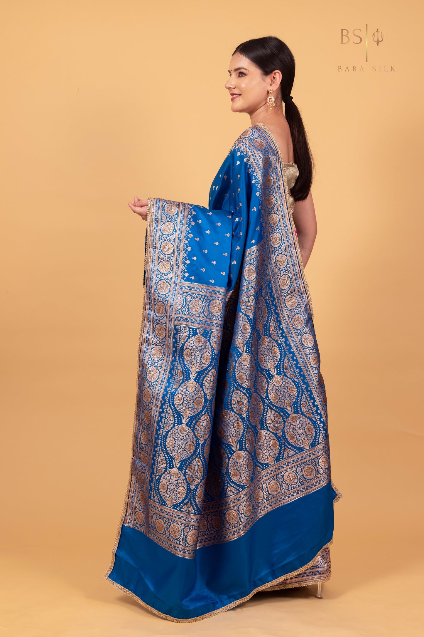 Peacock Blue Booti with swarovski Banarasi Silk Saree