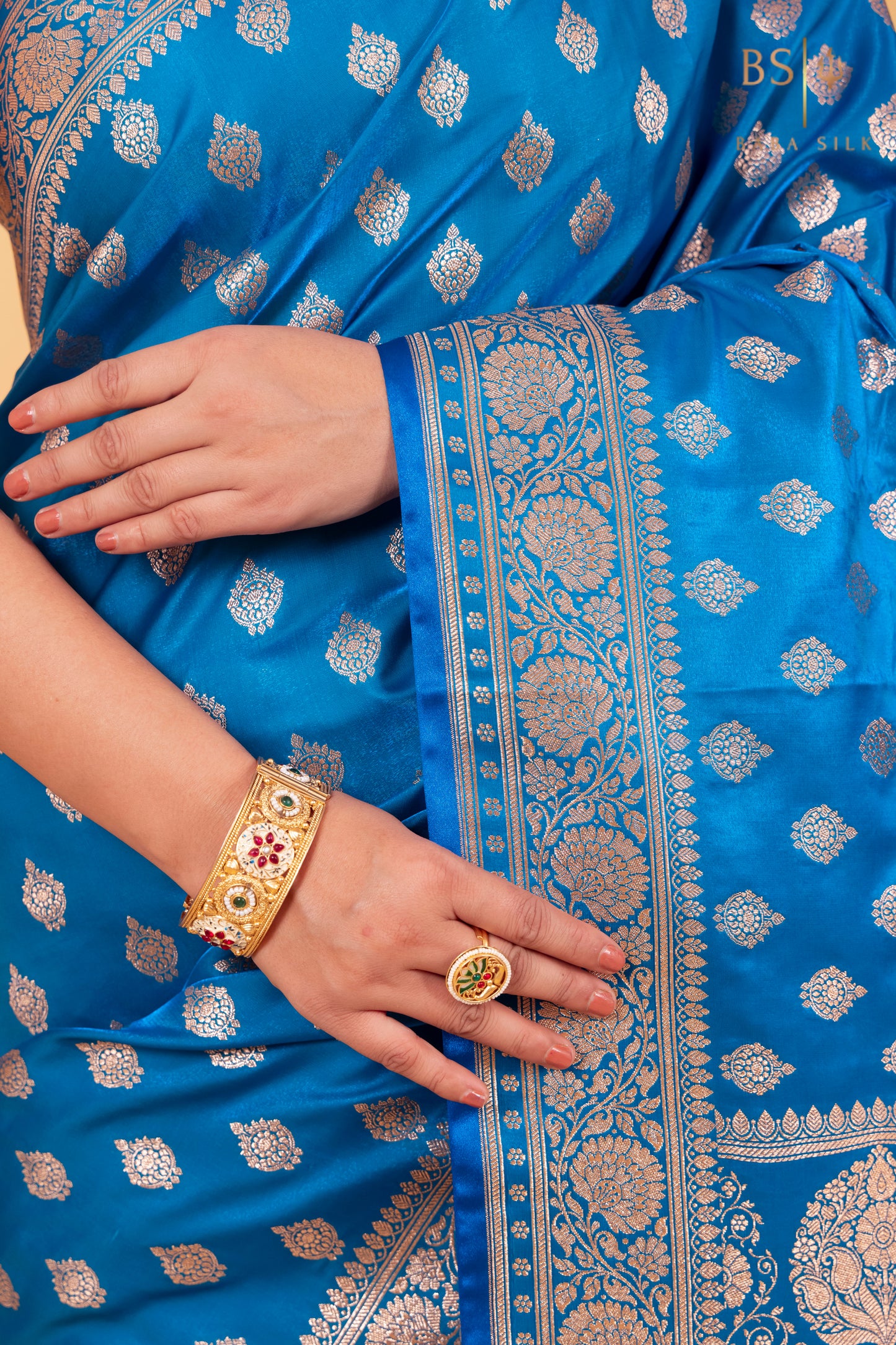 Peacock Blue Booti Banarasi Silk Saree - Baba Silk