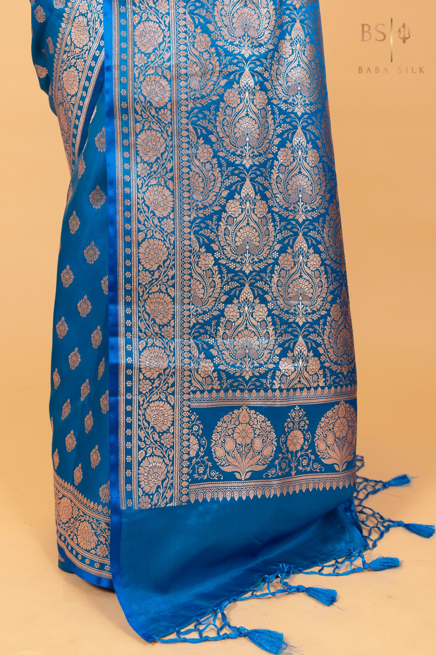 Peacock Blue Booti Banarasi Silk Saree - Baba Silk