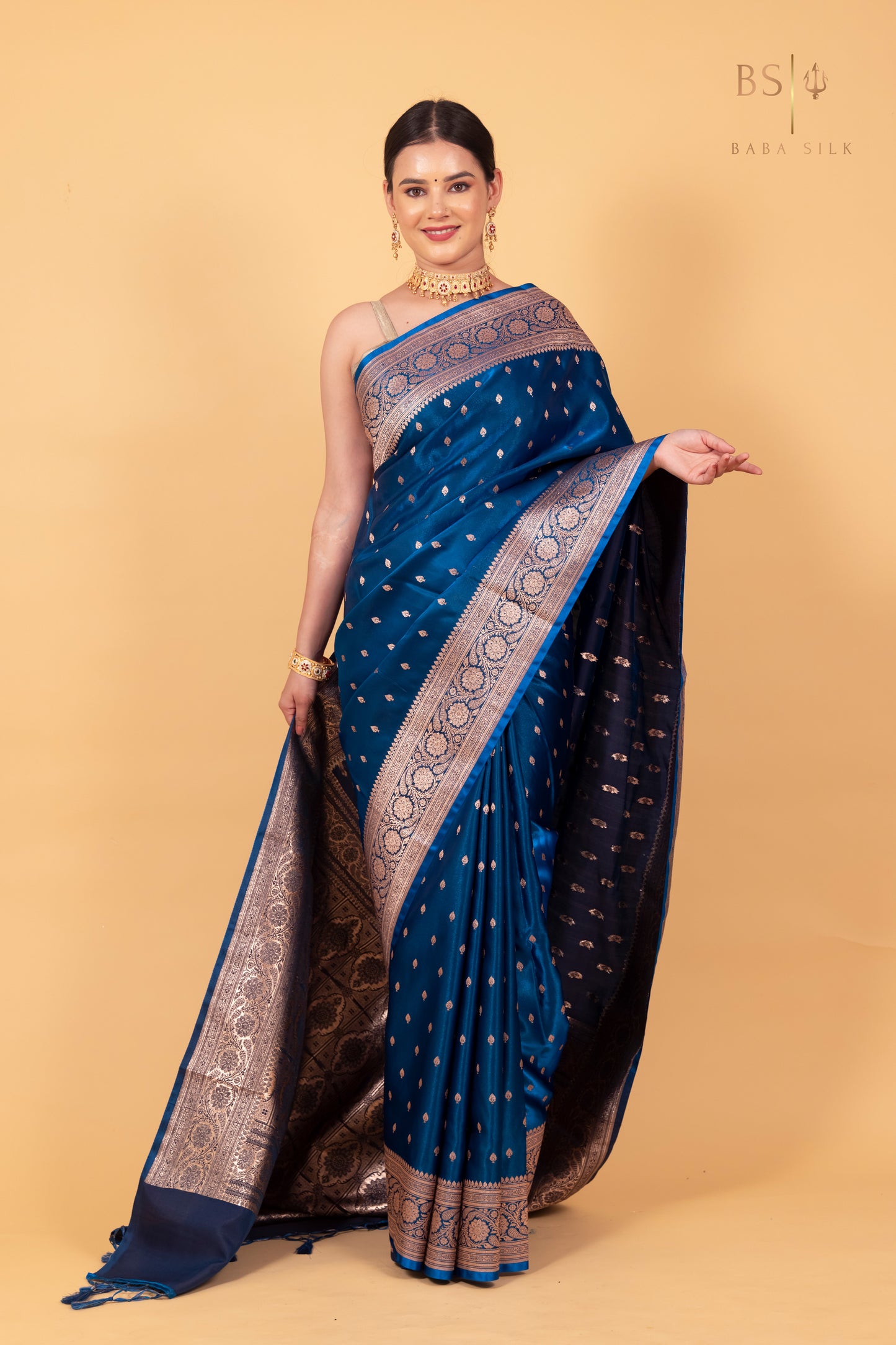 Peacock Blue Booti Banarasi Silk Saree