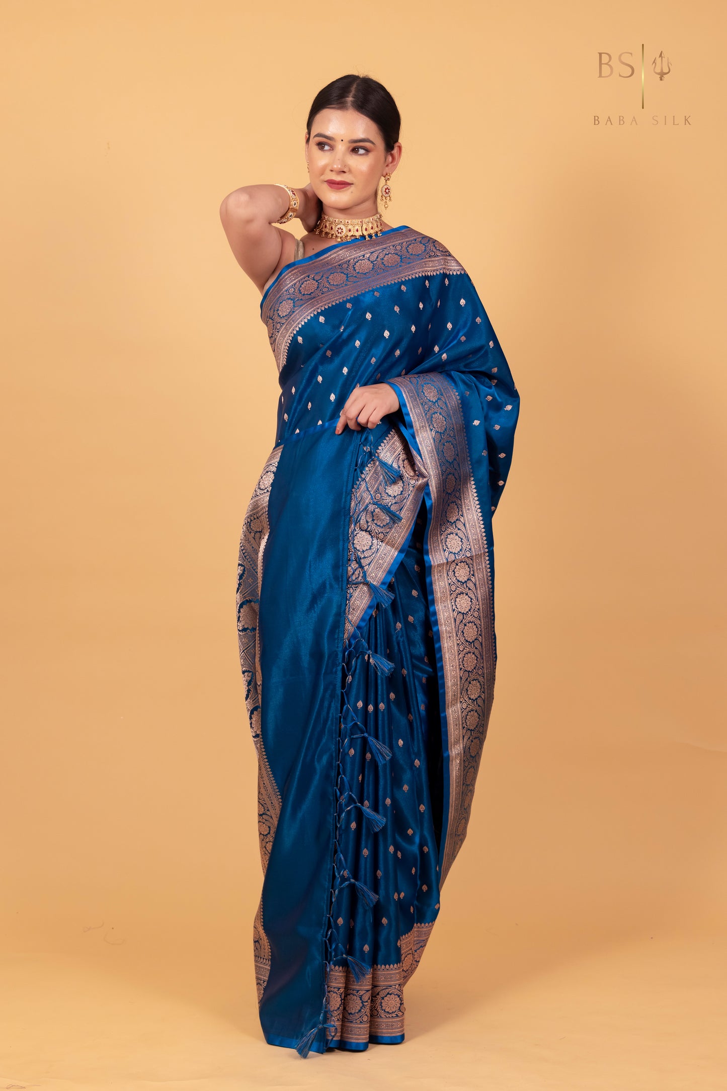 Peacock Blue Booti Banarasi Silk Saree