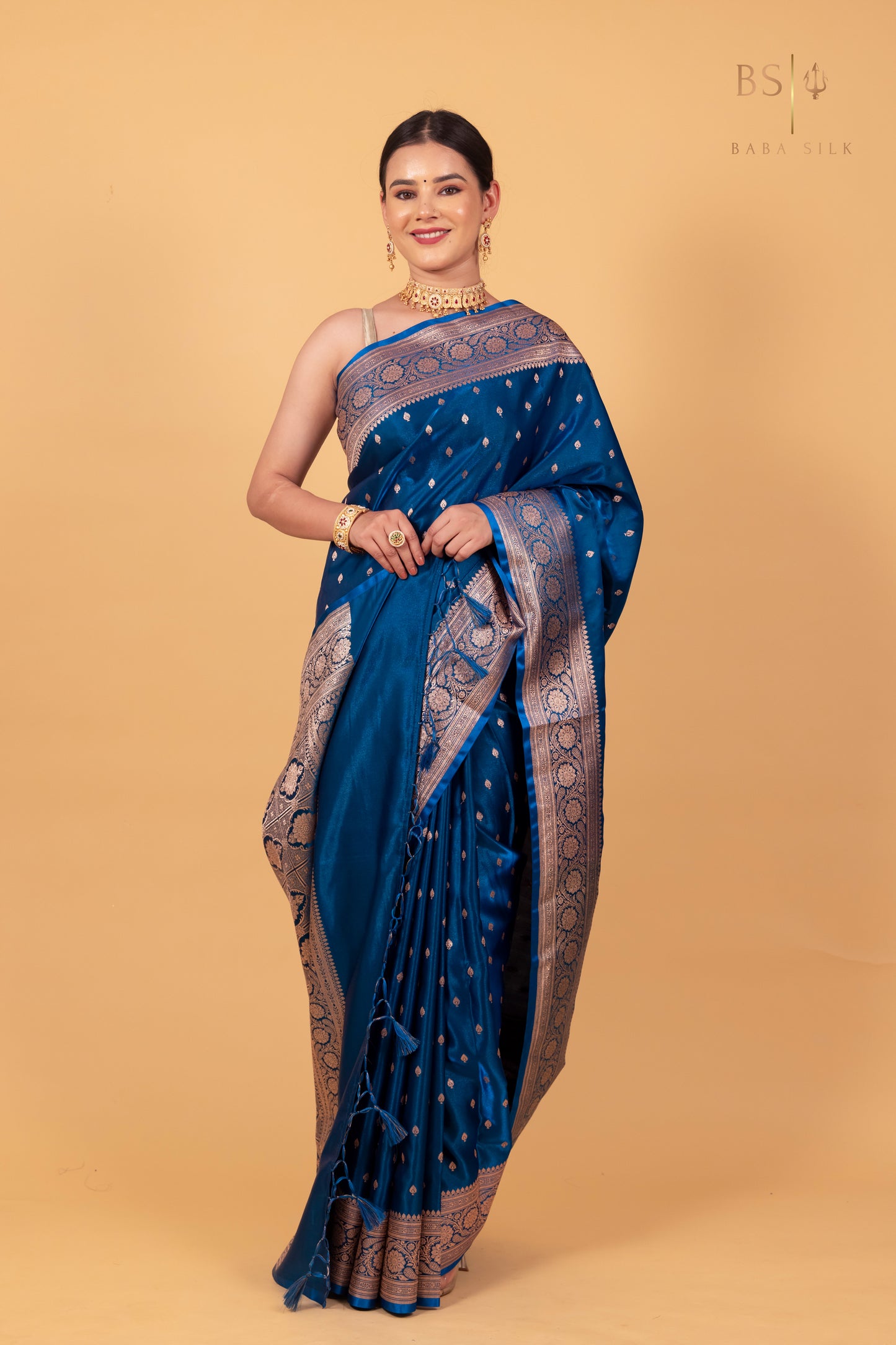 Peacock Blue Booti Banarasi Silk Saree