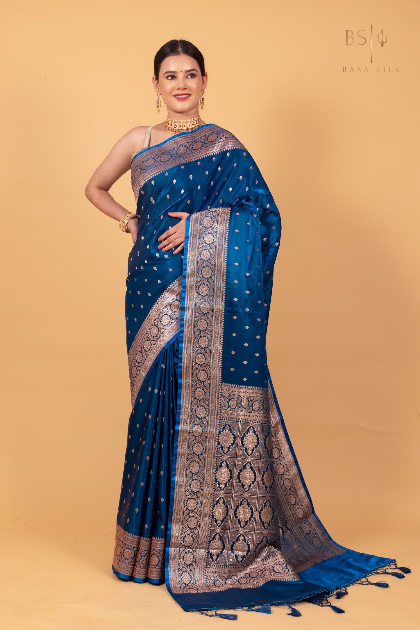 Peacock Blue Booti Banarasi Silk Saree