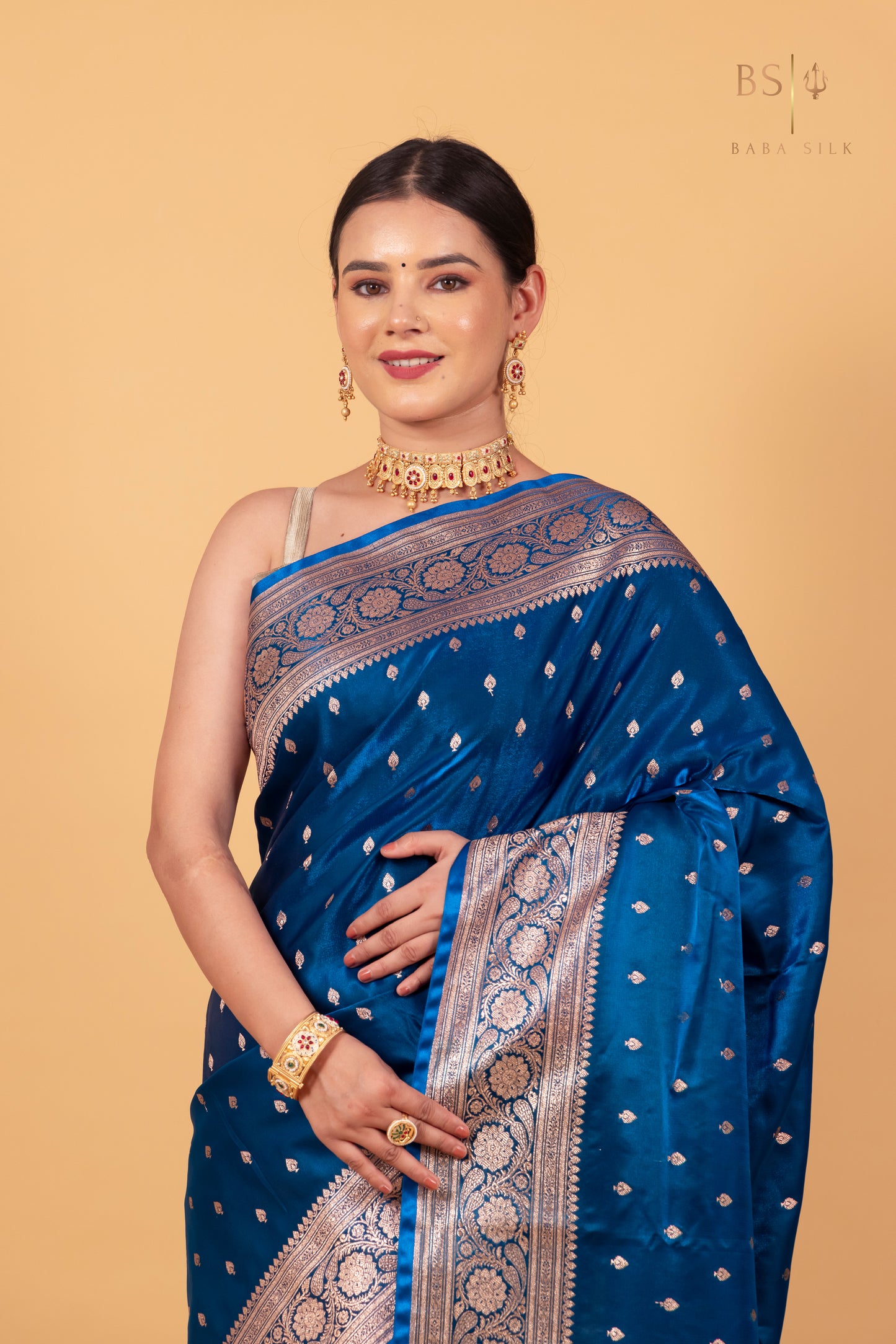Peacock Blue Booti Banarasi Silk Saree