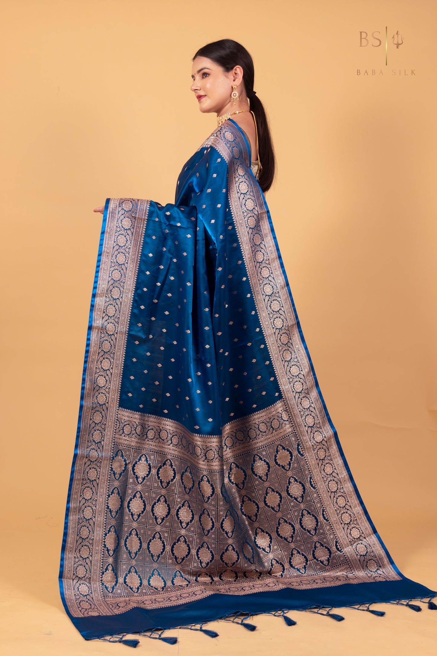 Peacock Blue Booti Banarasi Silk Saree