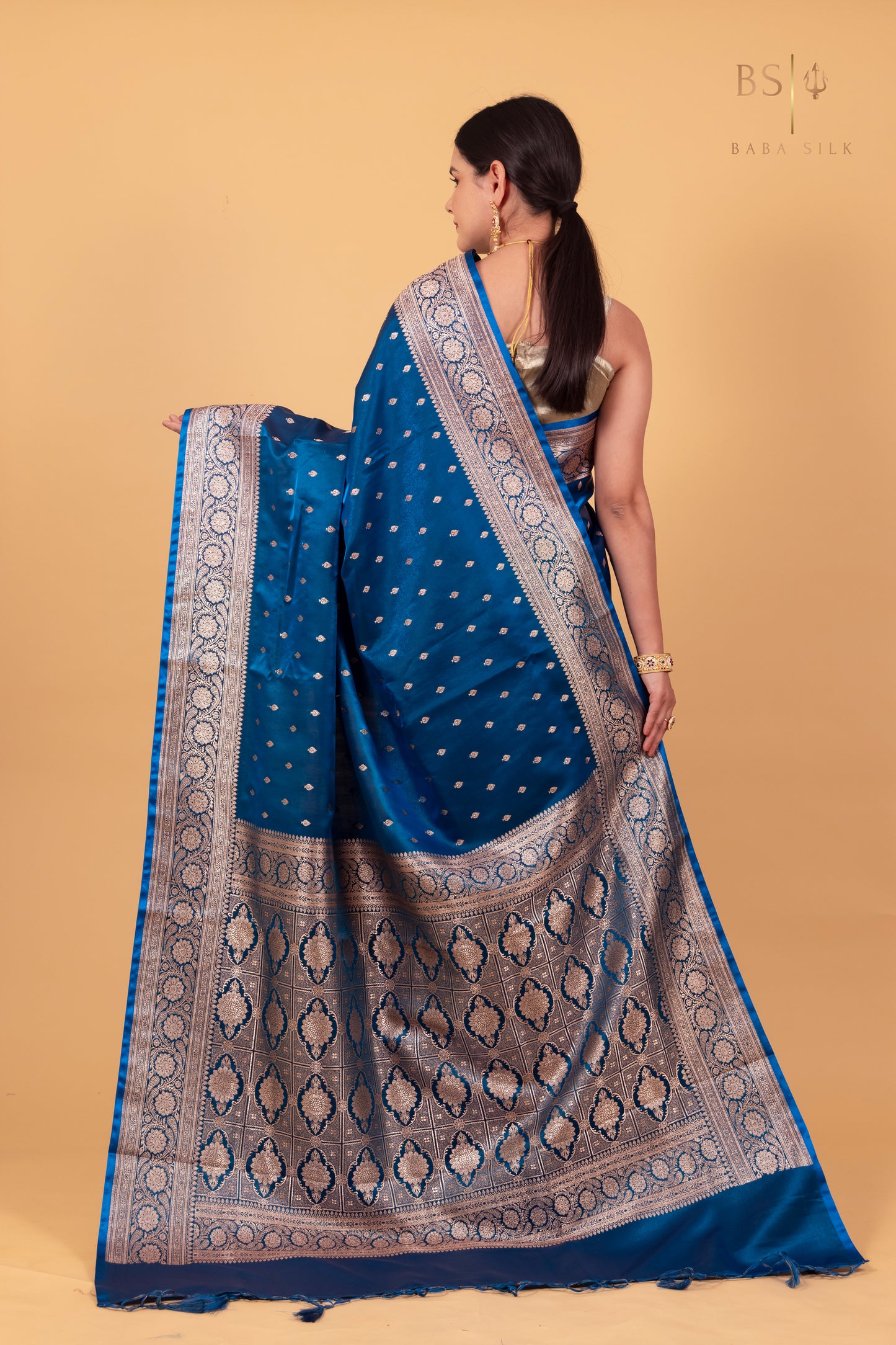 Peacock Blue Booti Banarasi Silk Saree