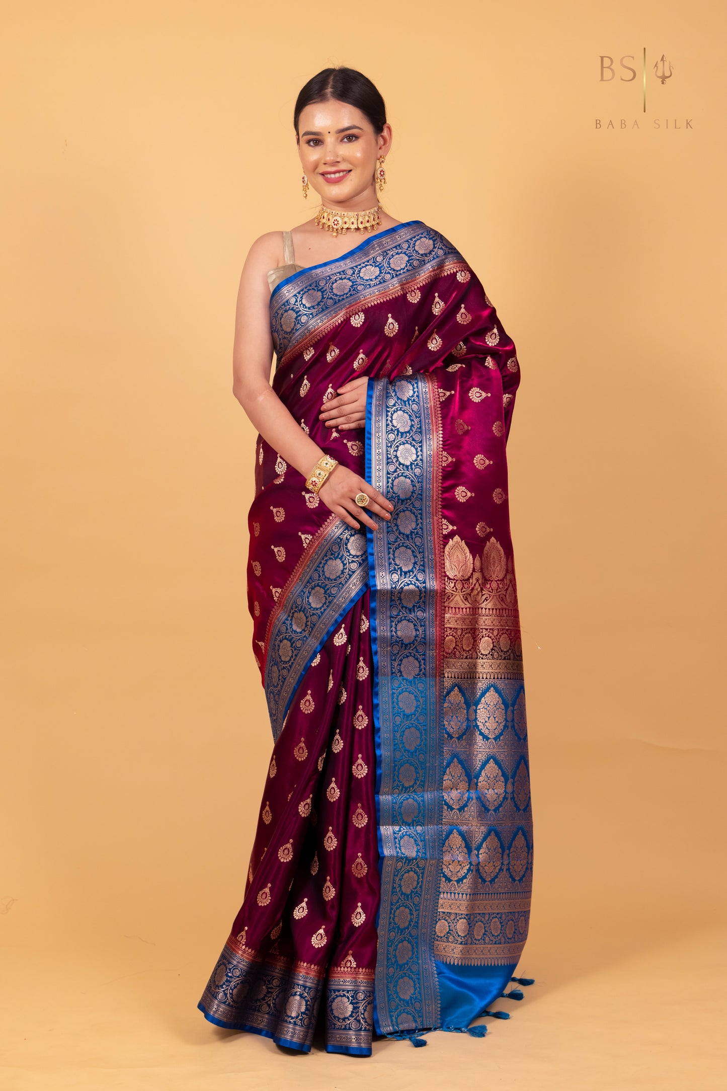 Maroon Booti Banarasi Silk Saree
