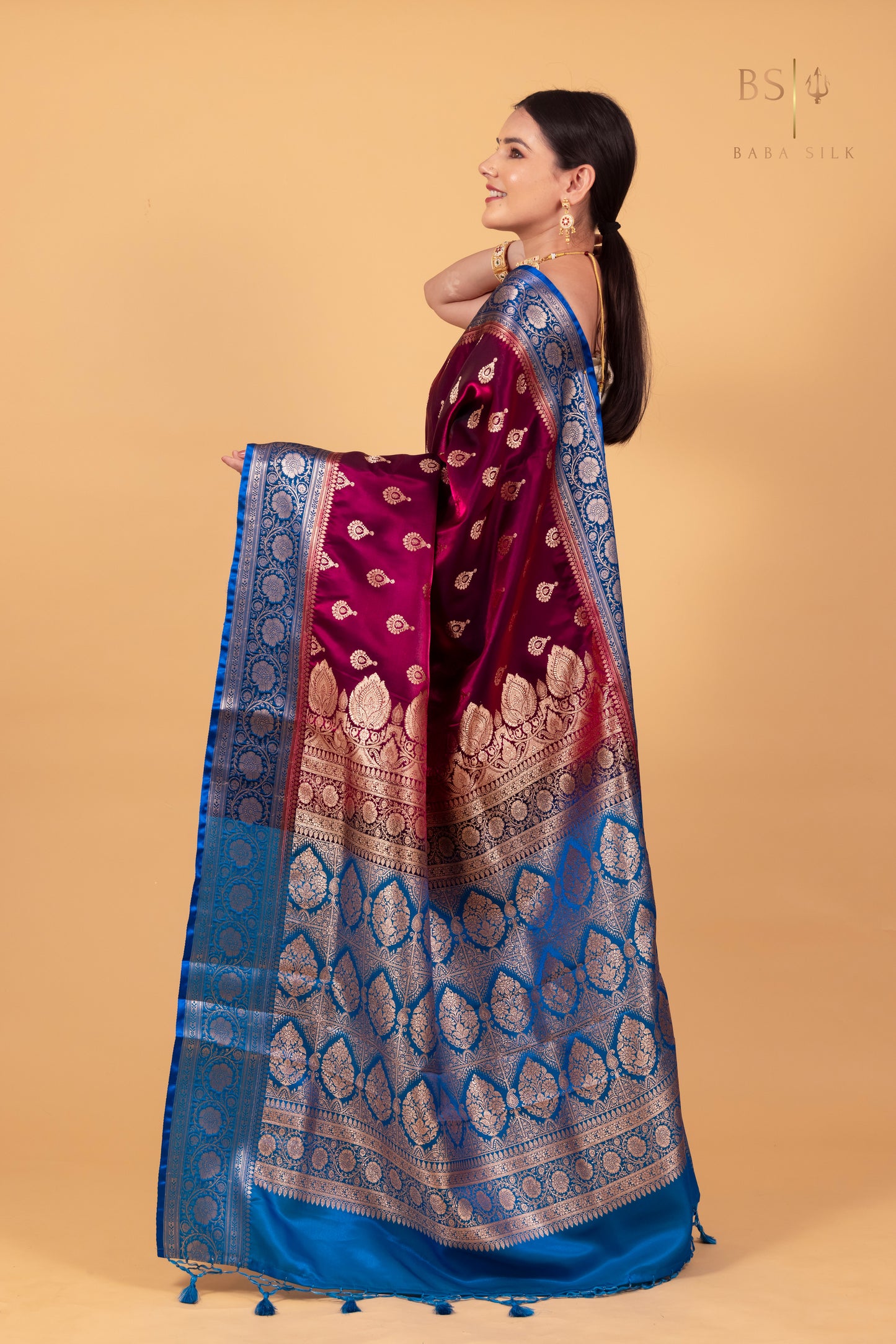 Maroon Booti Banarasi Silk Saree