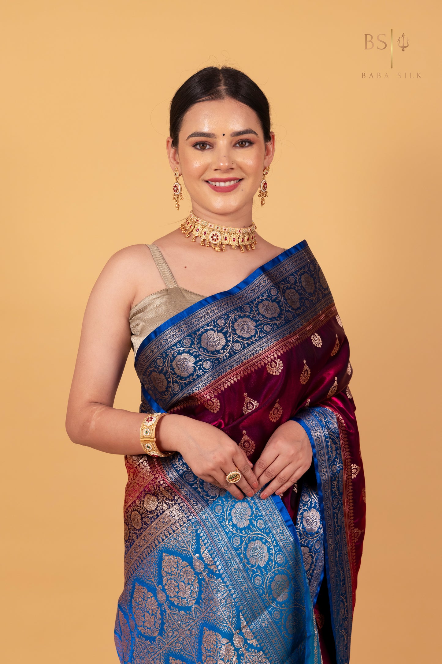Maroon Booti Banarasi Silk Saree