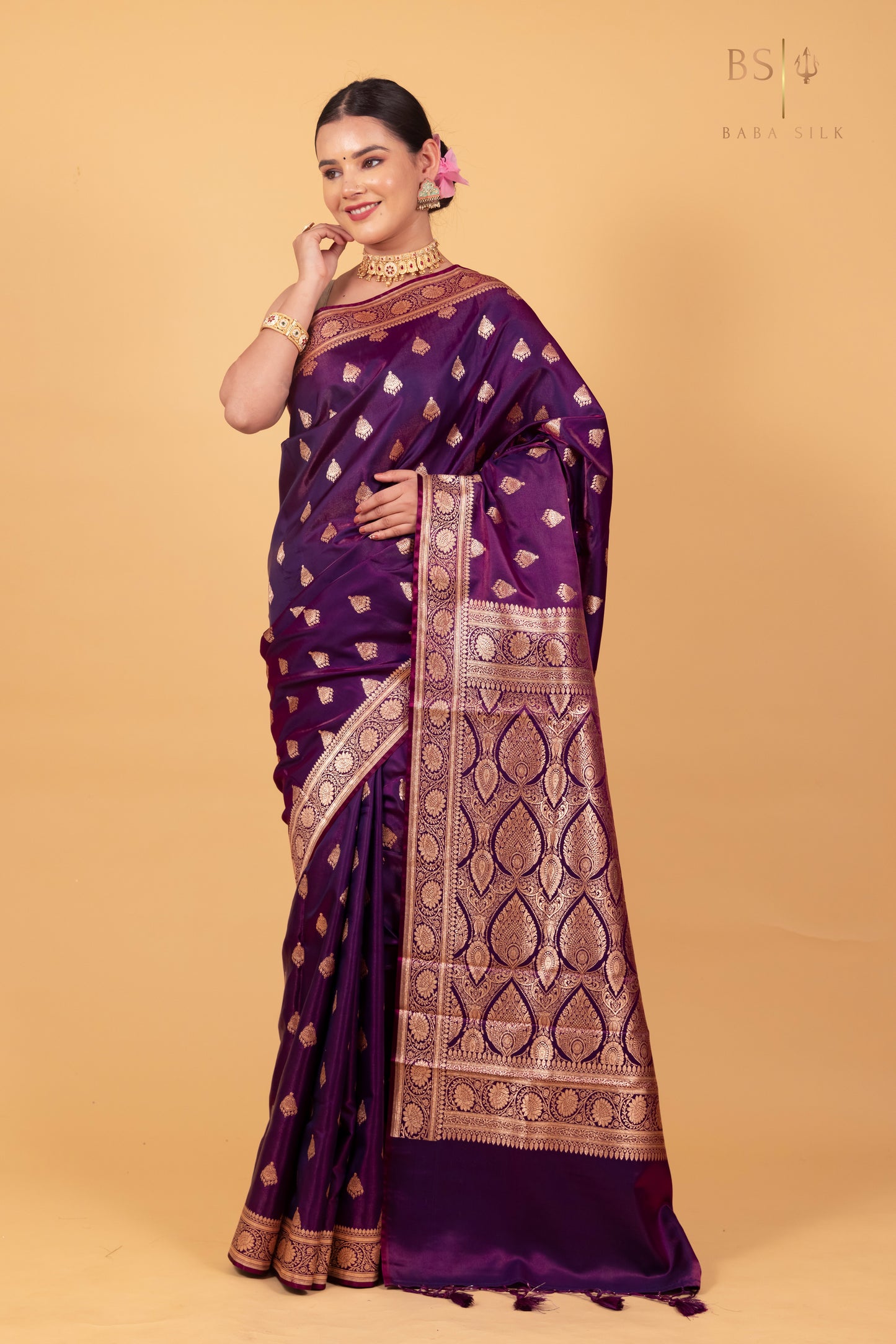 Purple Booti Banarasi Silk Saree