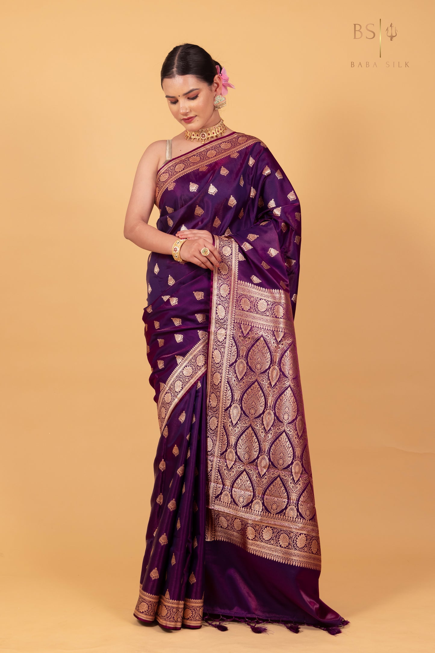 Purple Booti Banarasi Silk Saree