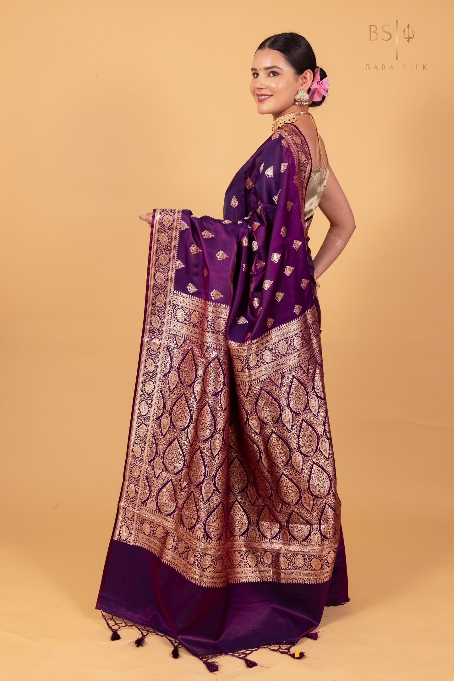 Purple Booti Banarasi Silk Saree