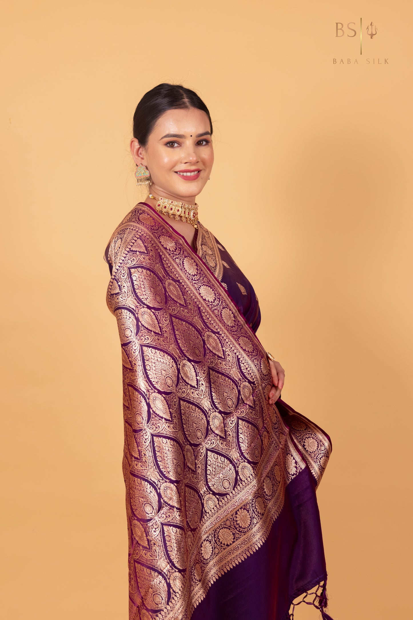 Purple Booti Banarasi Silk Saree