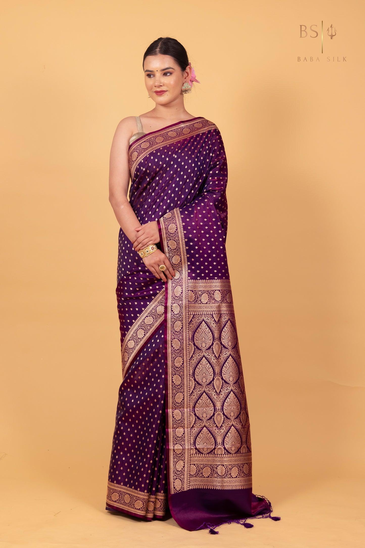 Purple Booti Banarasi Silk Saree