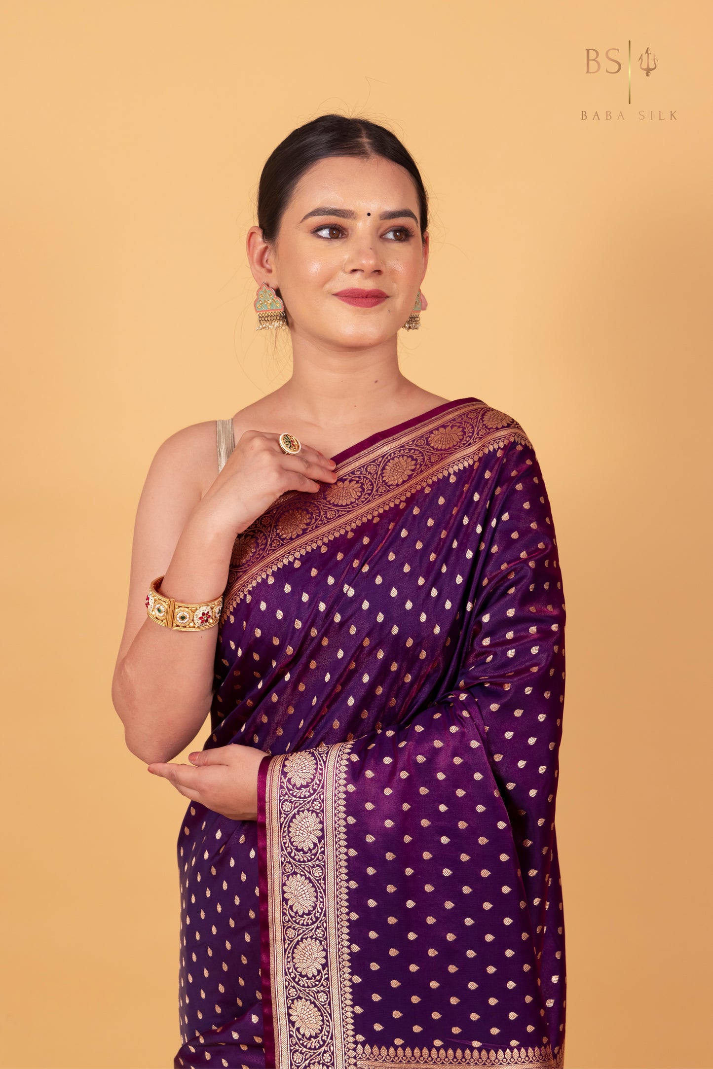 Purple Booti Banarasi Silk Saree