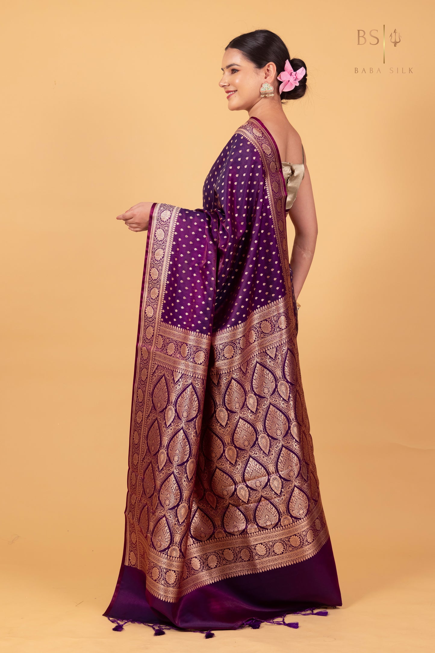 Purple Booti Banarasi Silk Saree