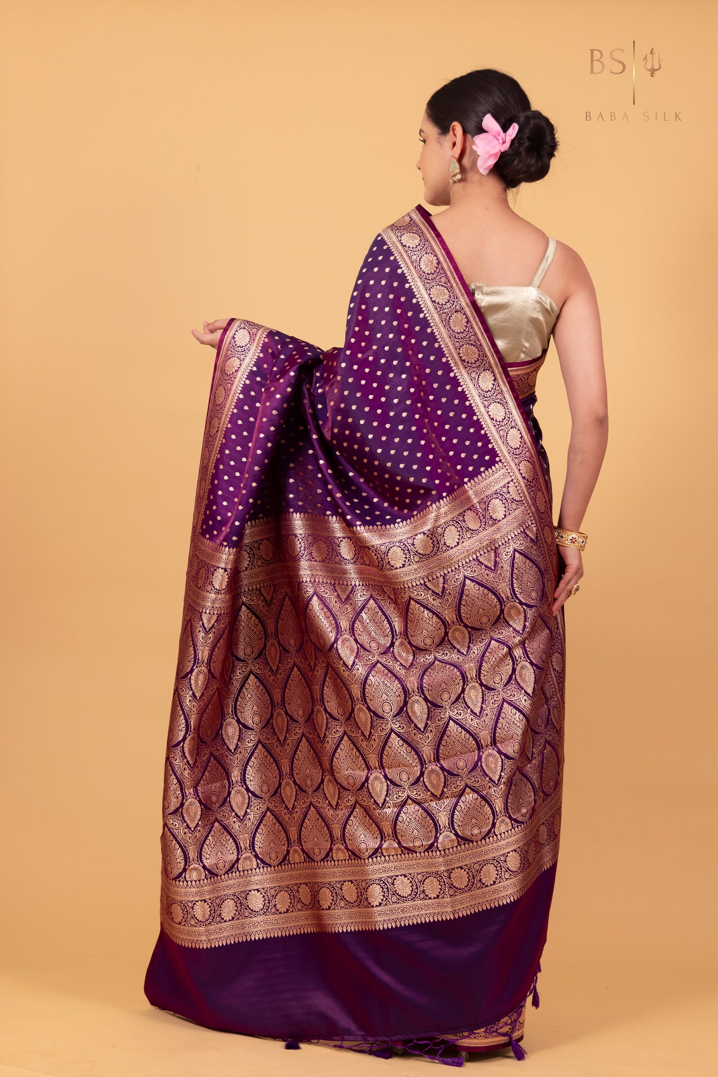 Purple Booti Banarasi Silk Saree