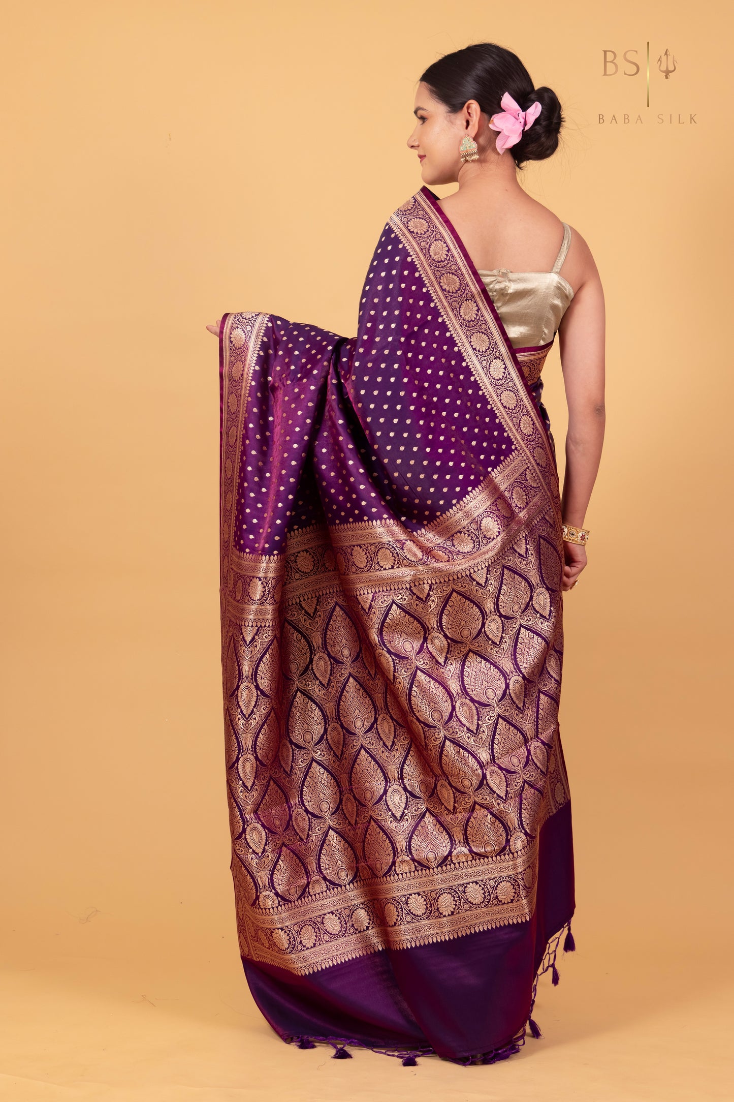 Purple Booti Banarasi Silk Saree