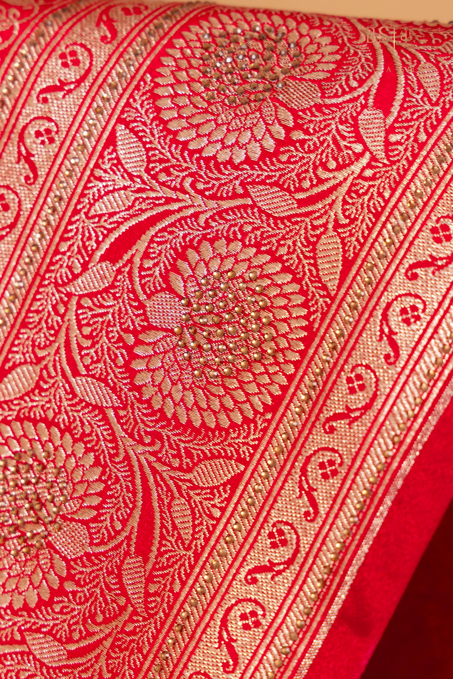 Pink Orange Jaal with swarovski Banarasi Silk Saree