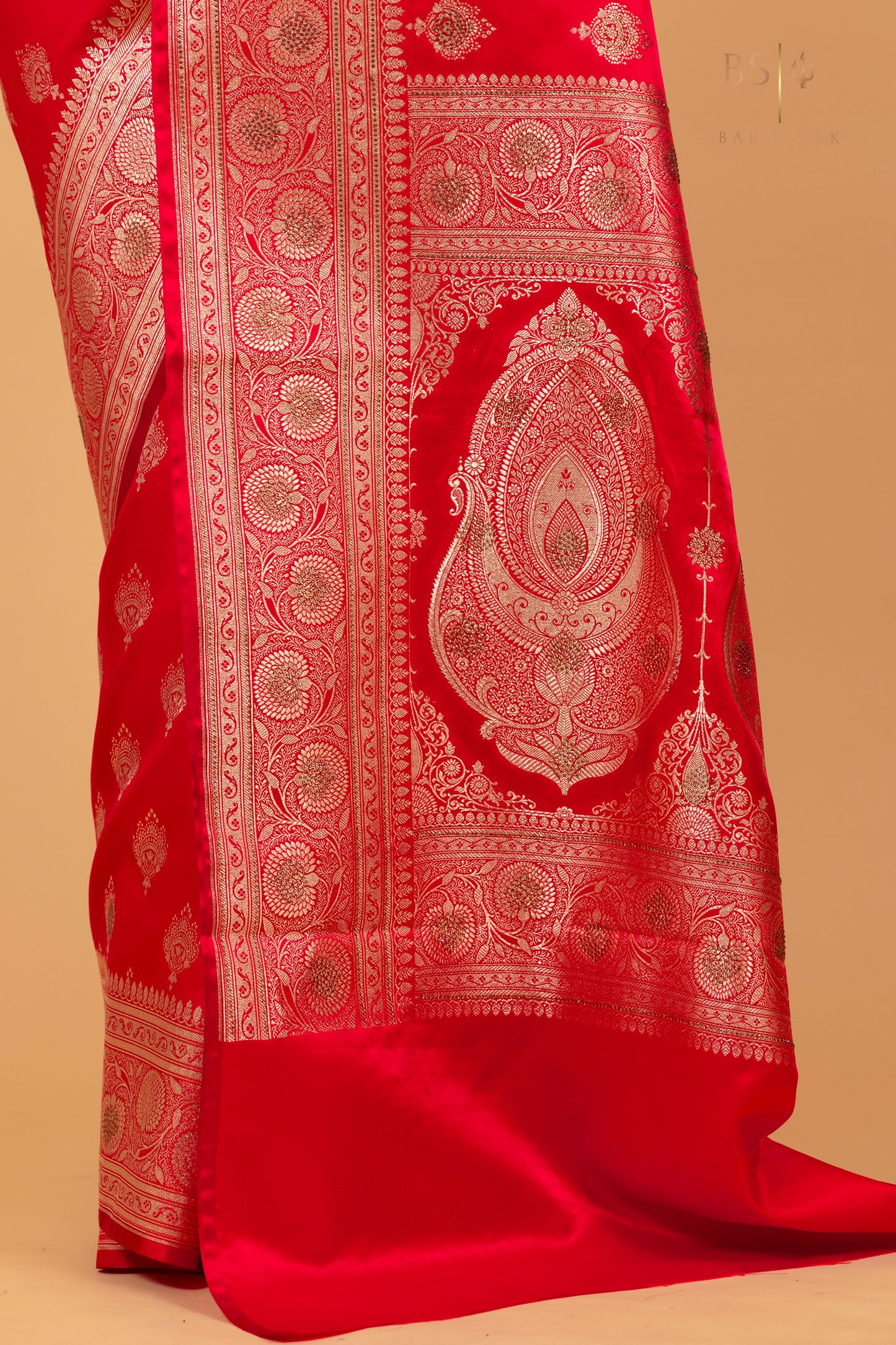 Pink Orange Jaal with swarovski Banarasi Silk Saree