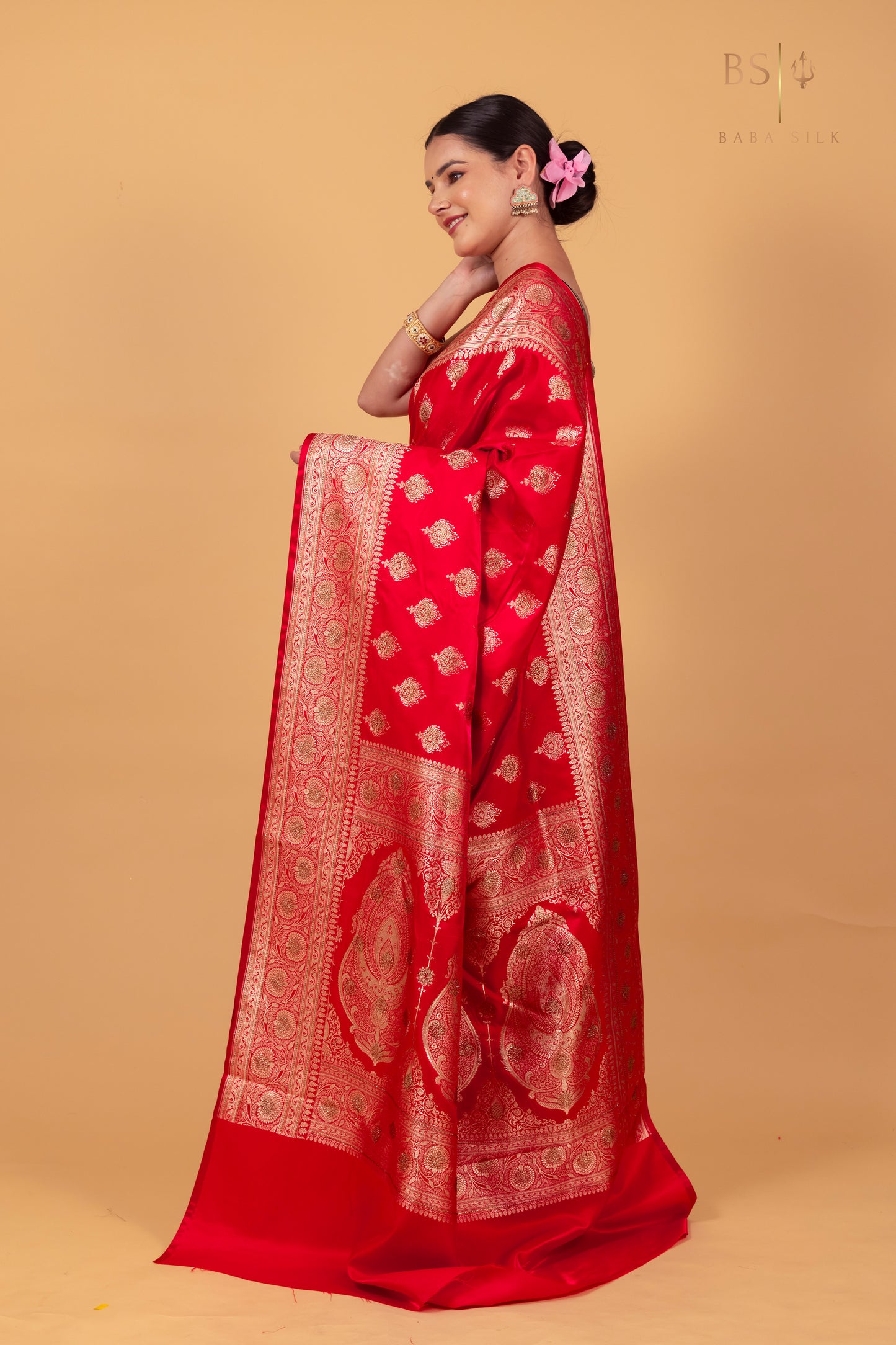 Pink Orange Jaal with swarovski Banarasi Silk Saree